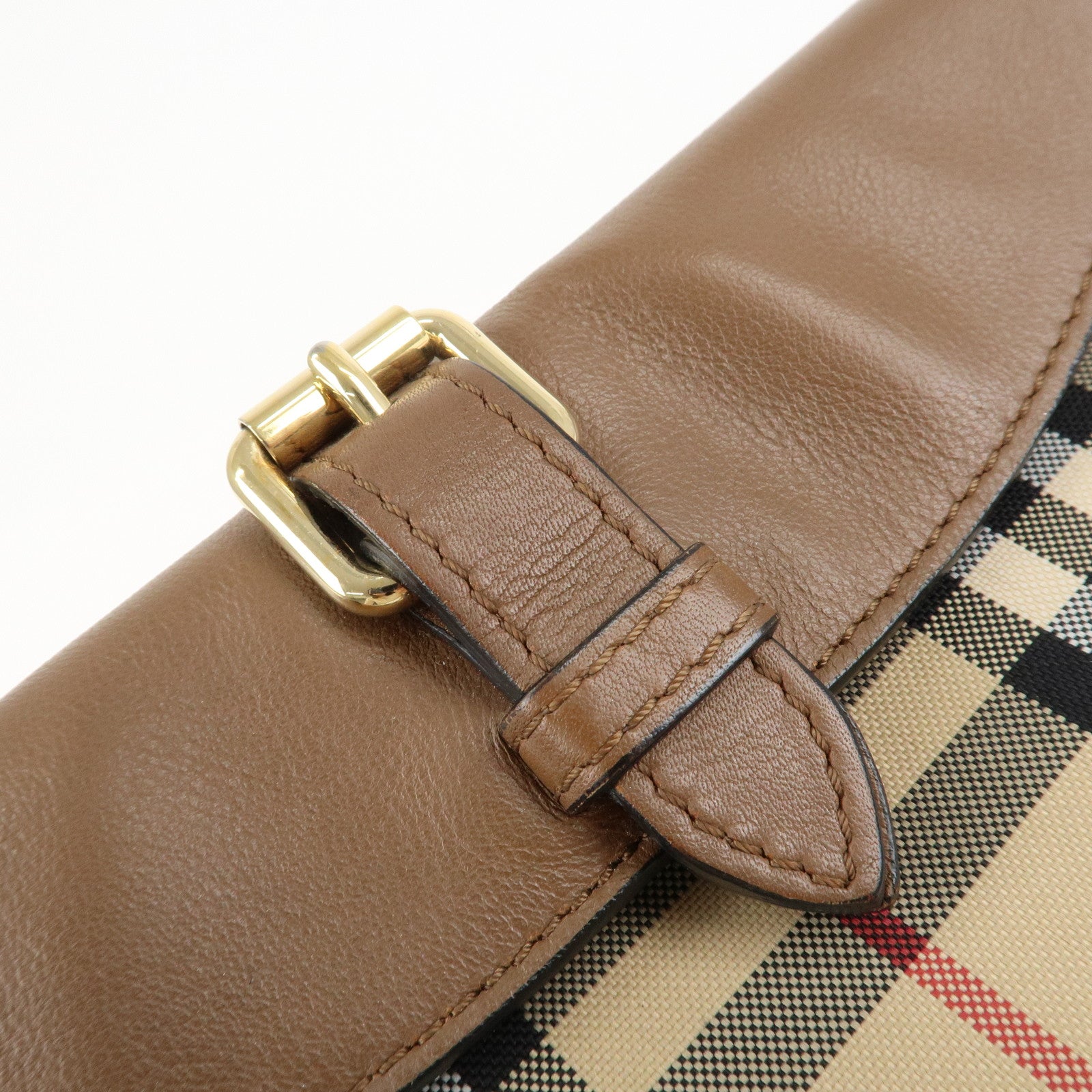 BURBERRY Nylon Leather Nova Plaid Shoulder Bag Beige Brown