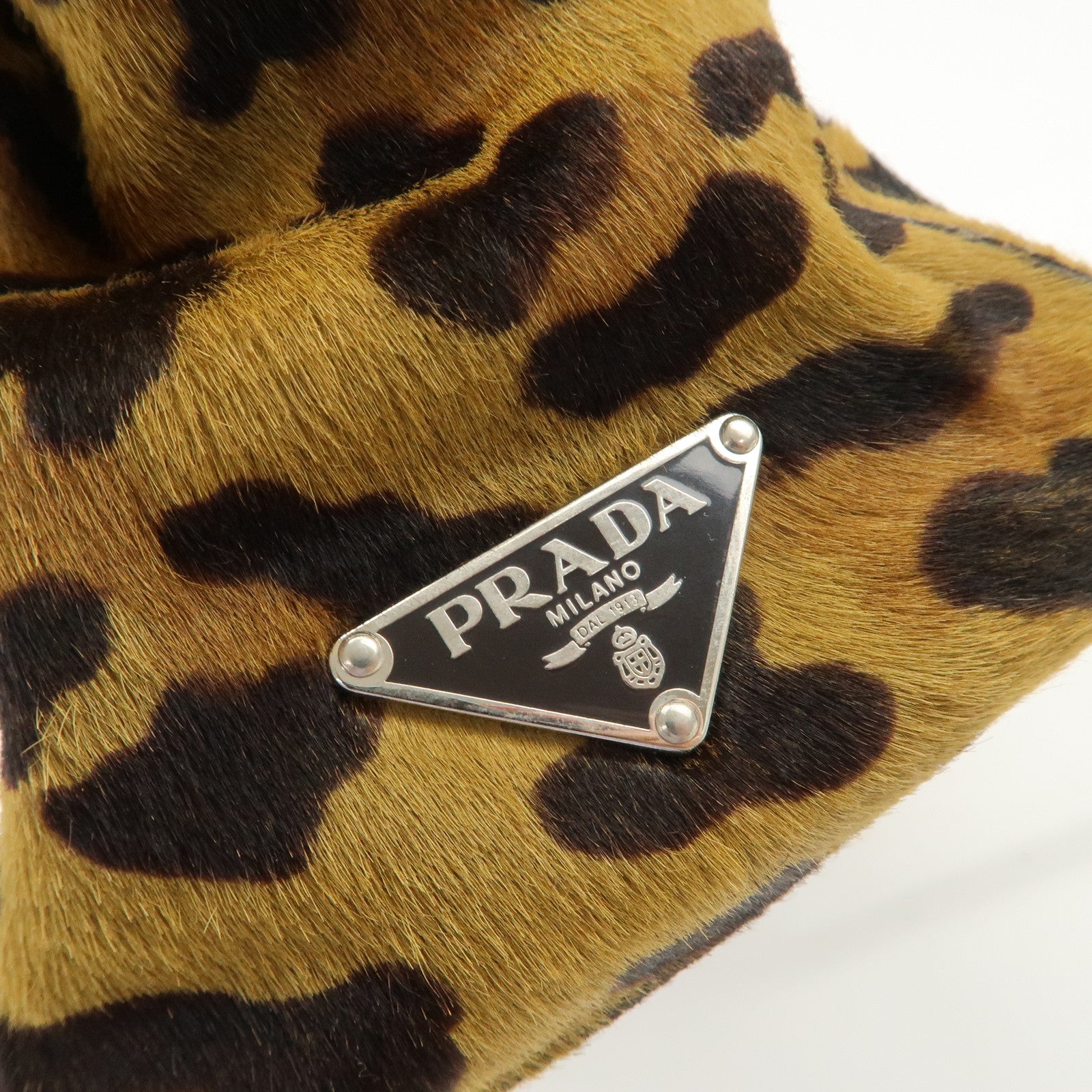 PRADA Logo Unborn Calf Leopard Shoulder Bag Hand Bag Brown