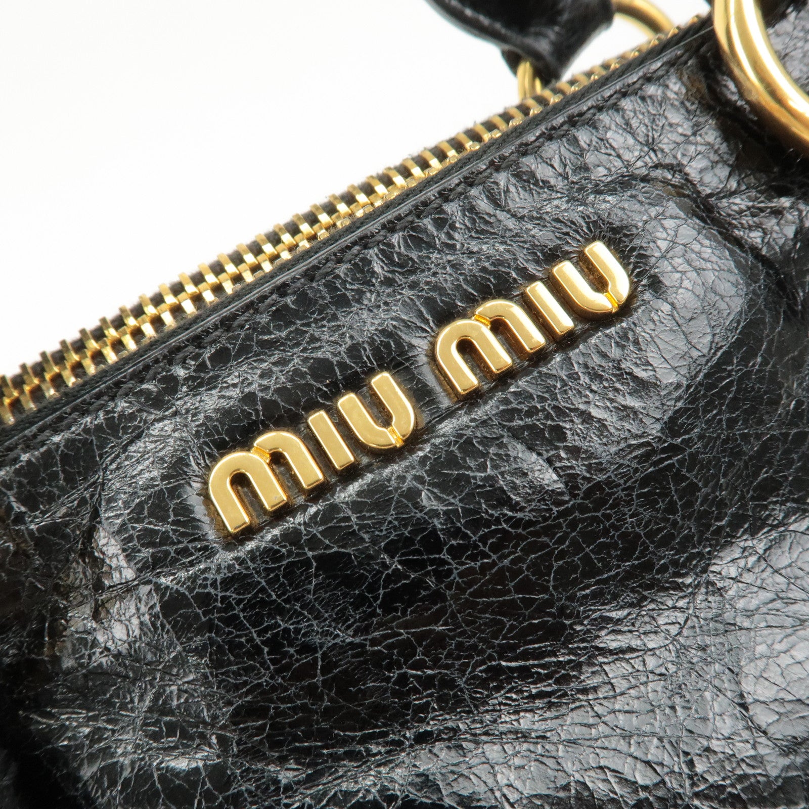 MIU MIU Leather 2Way Bag Hand Bag Shoulder Bag Black 5BB893 Used