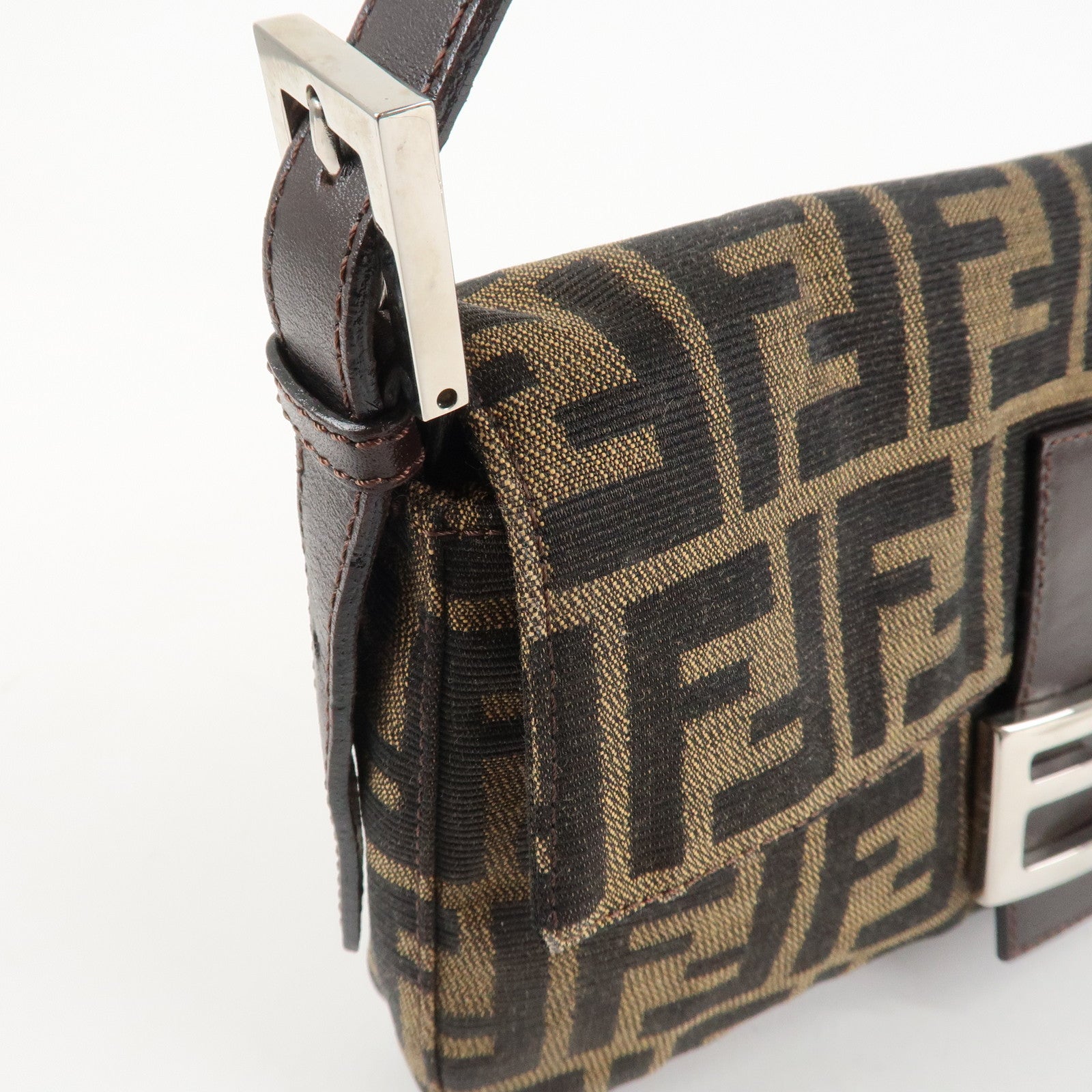 FENDI Mamma Baguette Zucca Canvas Shoulder Bag Brown Black 26424