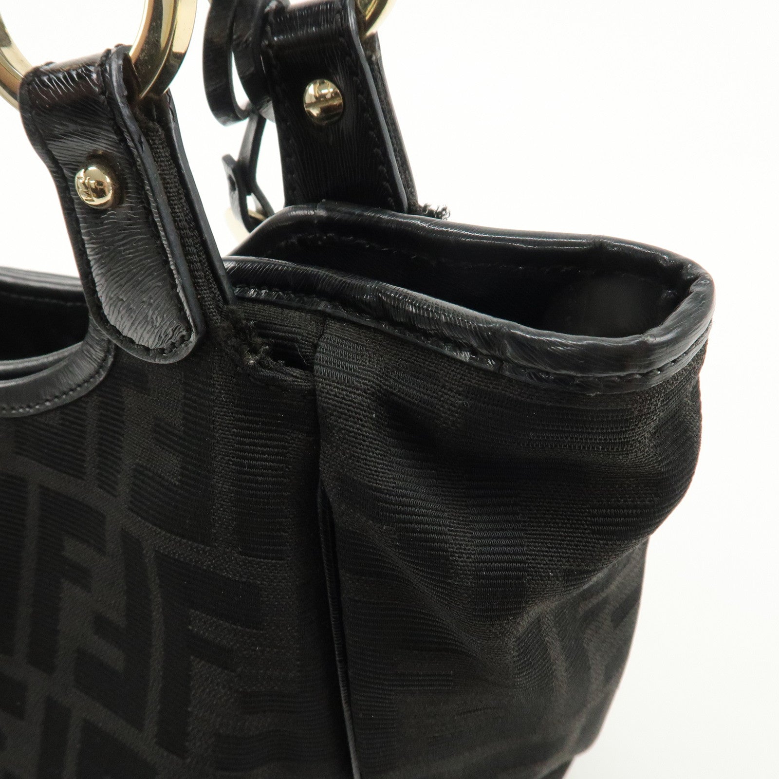 FENDI Zucca Canvas Leather Tote Bag Hand Bag Black 8BH156