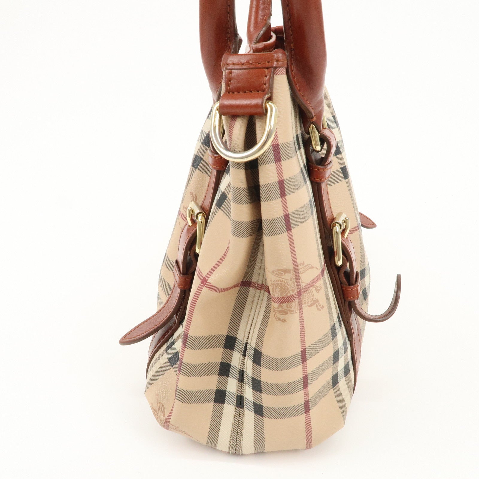 BURBERRY PVC Leather Nova Plaid 2Way Bag Shoulder Bag Beige Brown