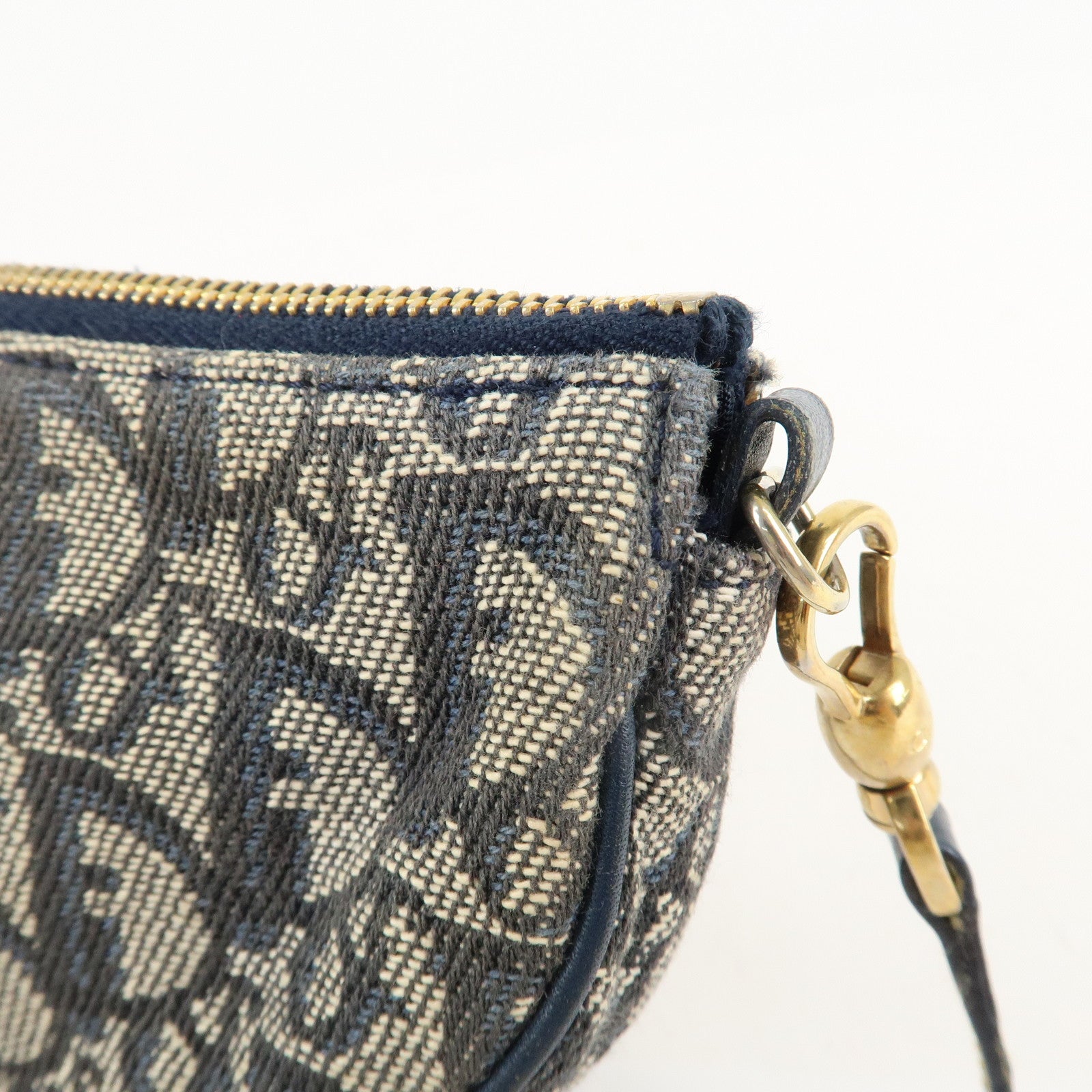 Christian Dior Trotter Jacquard Leather Saddle Hand Bag Navy Used