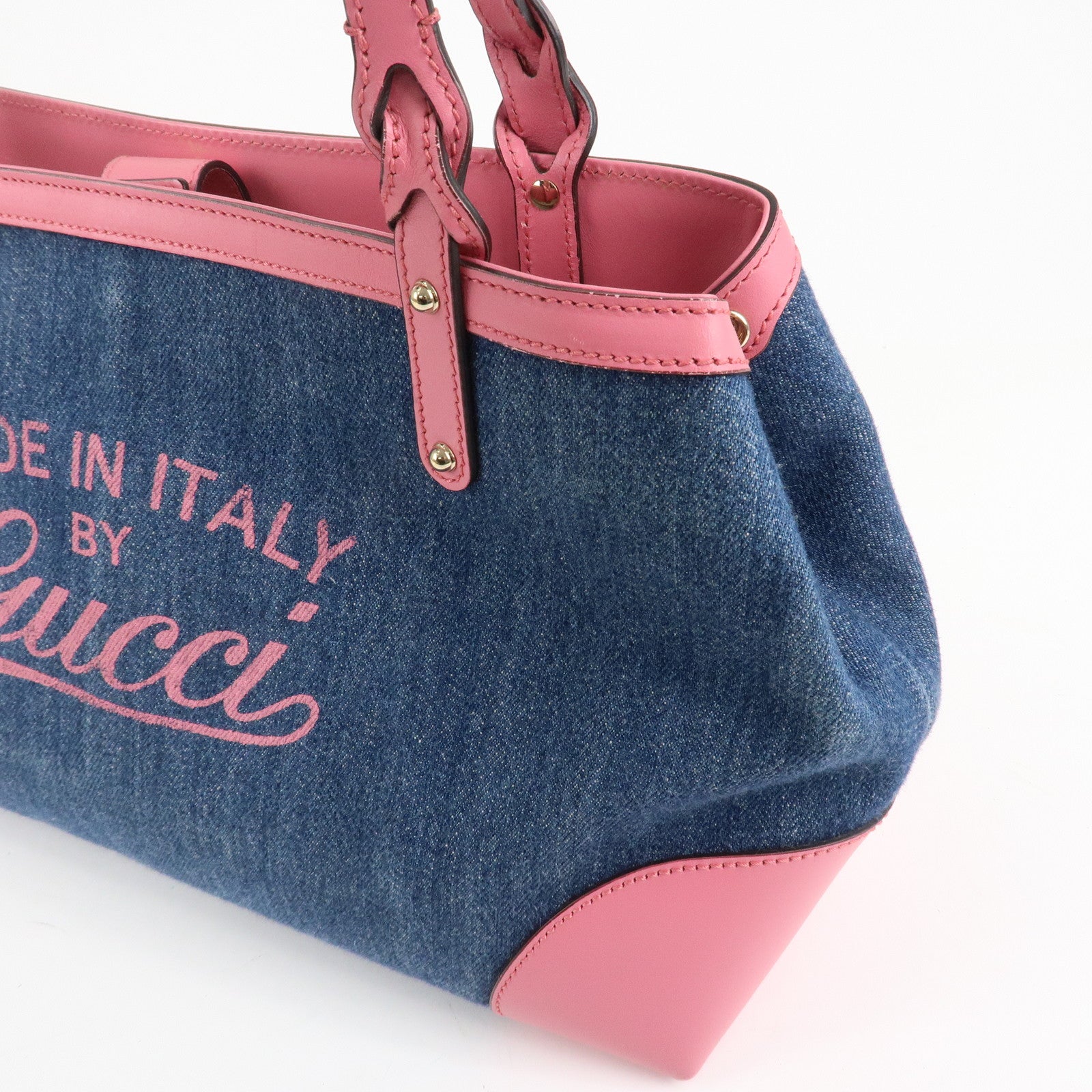 GUCCI Craft Denim Leather Tote Bag Hand Bag Blue Pink 348715 Used