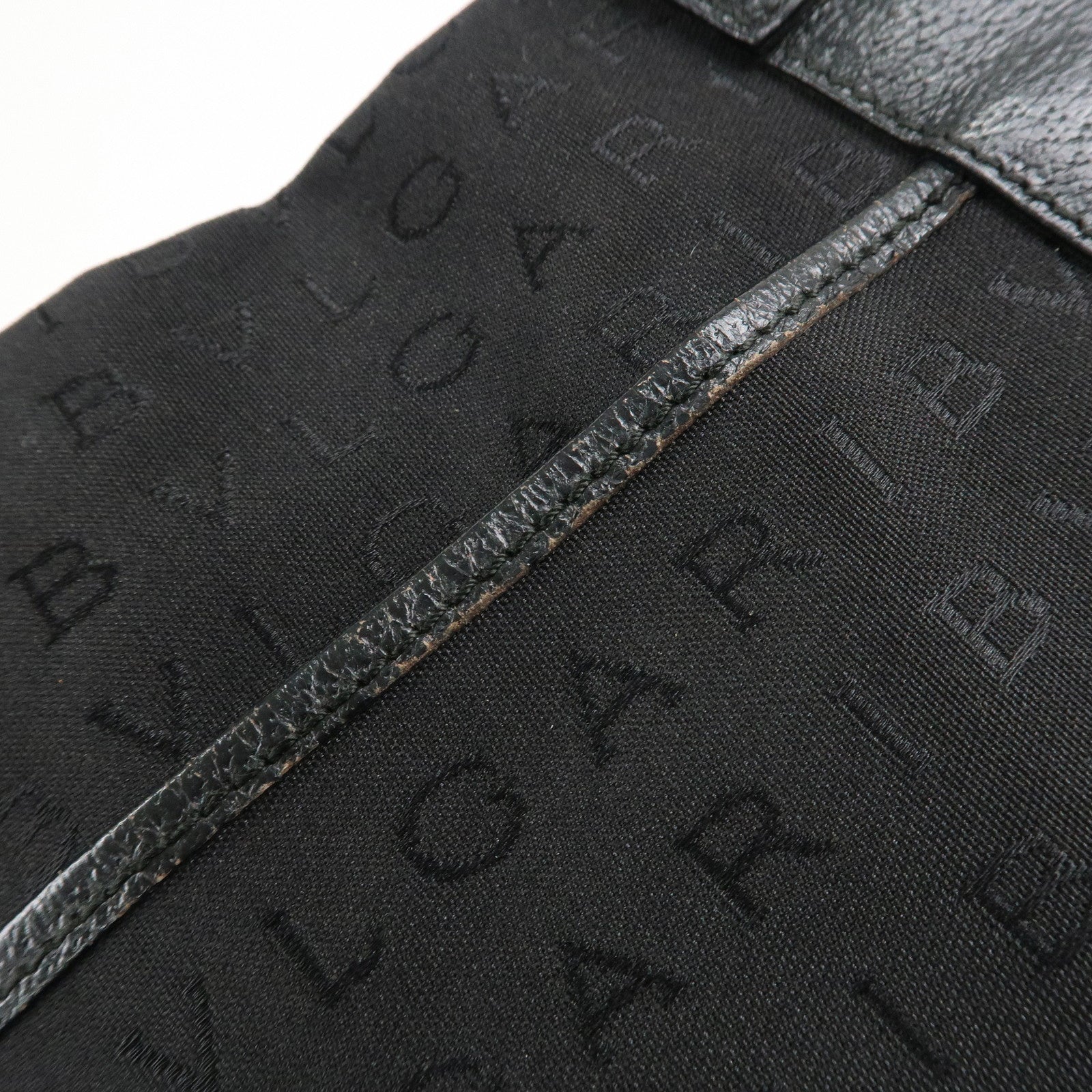 BVLGARI Logo Mania Canvas Leather Hand Bag Tote Bag Black