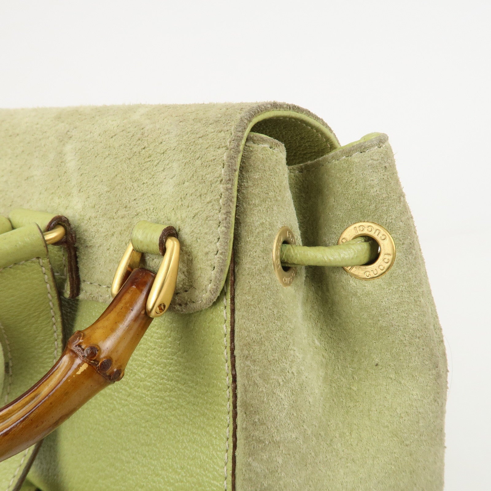 GUCCI Bamboo Suede Leather Backpack Light Green 003.1956.0030