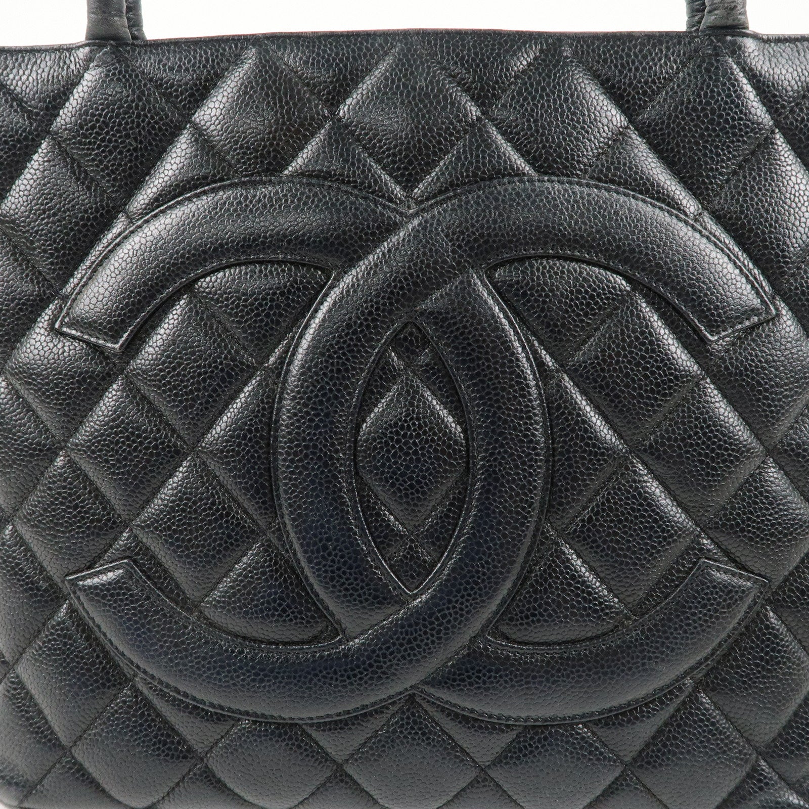 CHANEL Caviar Skin Matelasse Medallion Tote Bag Black A01804