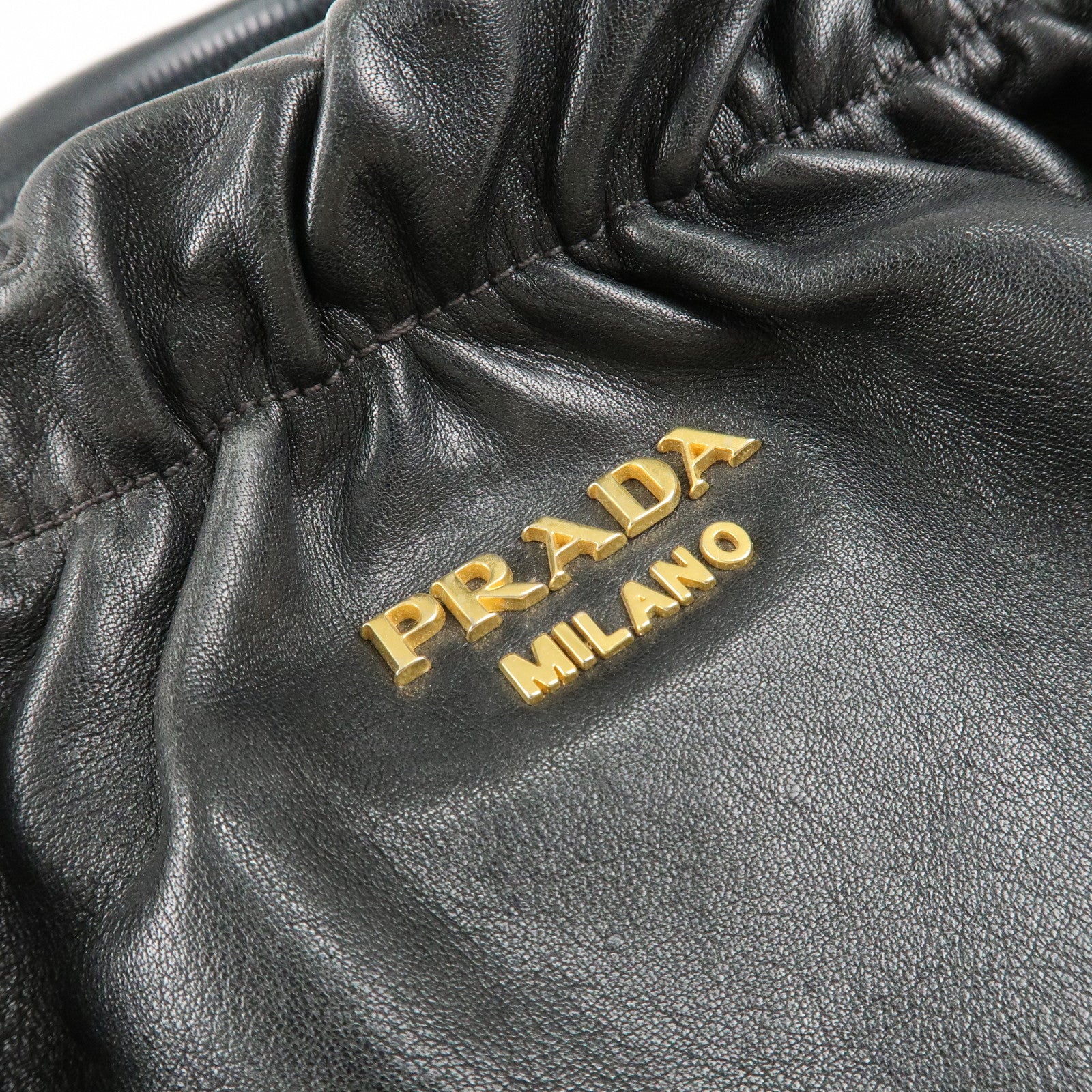 PRADA Leather Shoulder Bag Hand Bag Black Gold Hardware Used