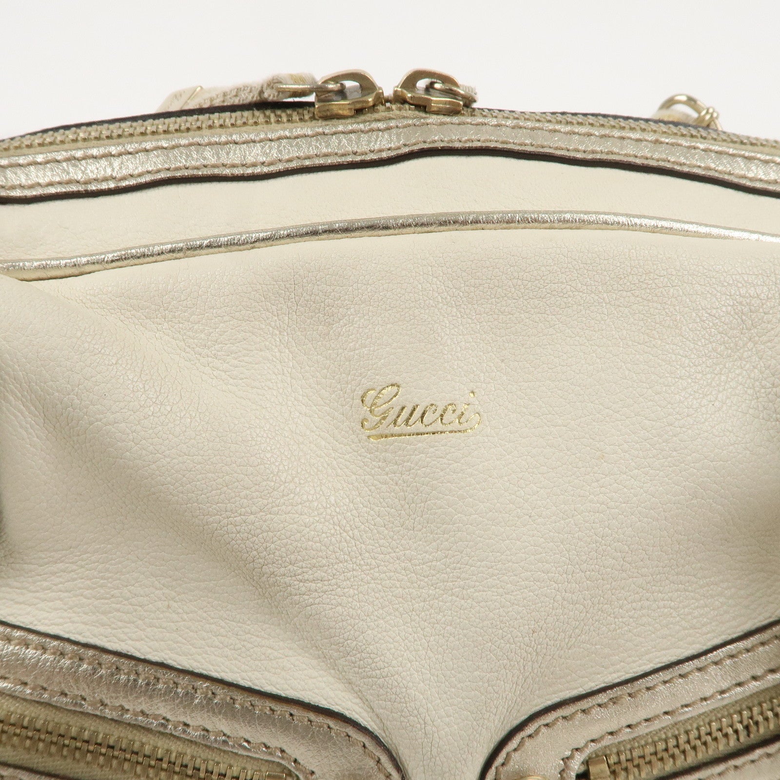 GUCCI Sherry Line Leather Chain Shoulder Bag Ivory Gold 152462