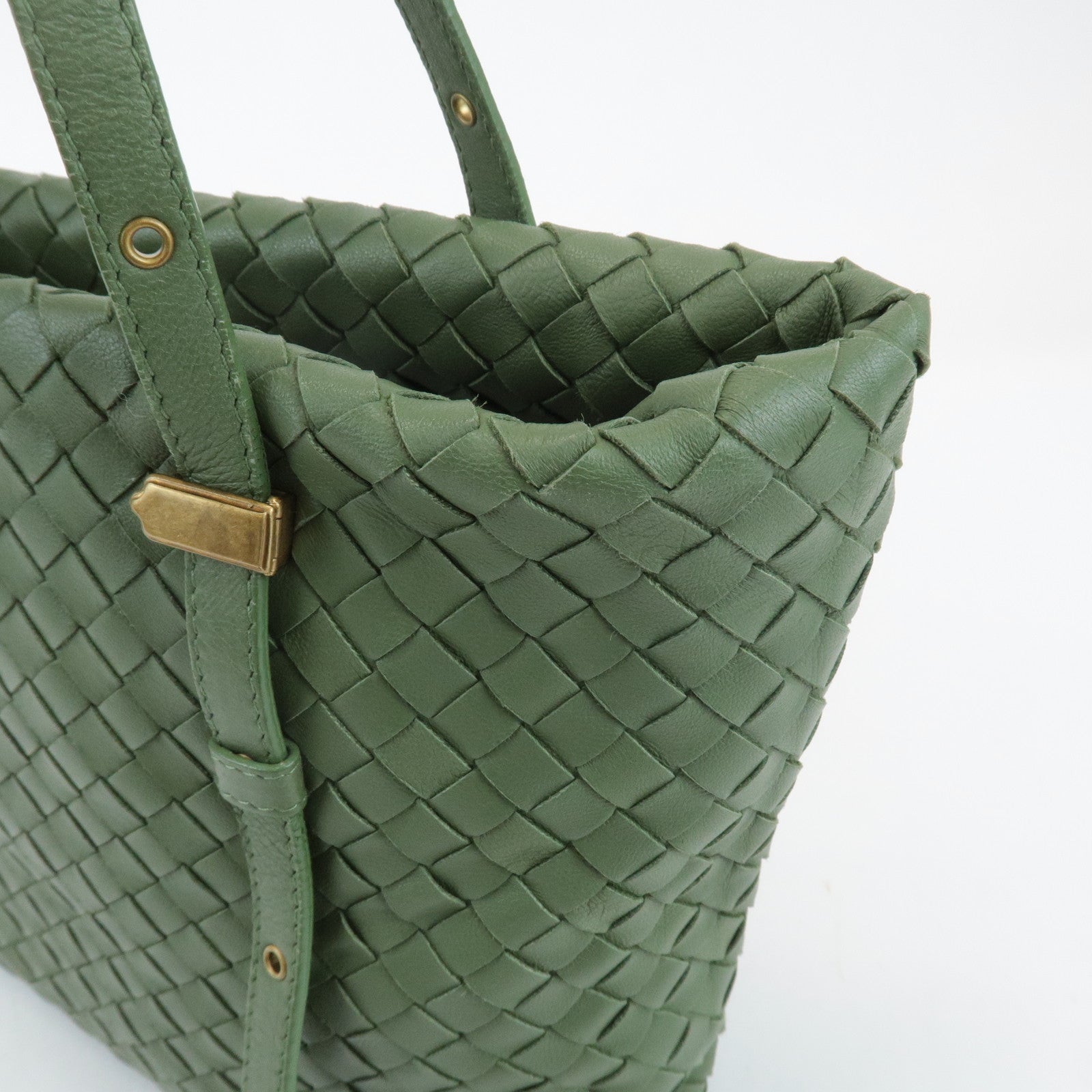 BOTTEGA VENETA Intrecciato Leather Tote Shoulder Bag Green 162937