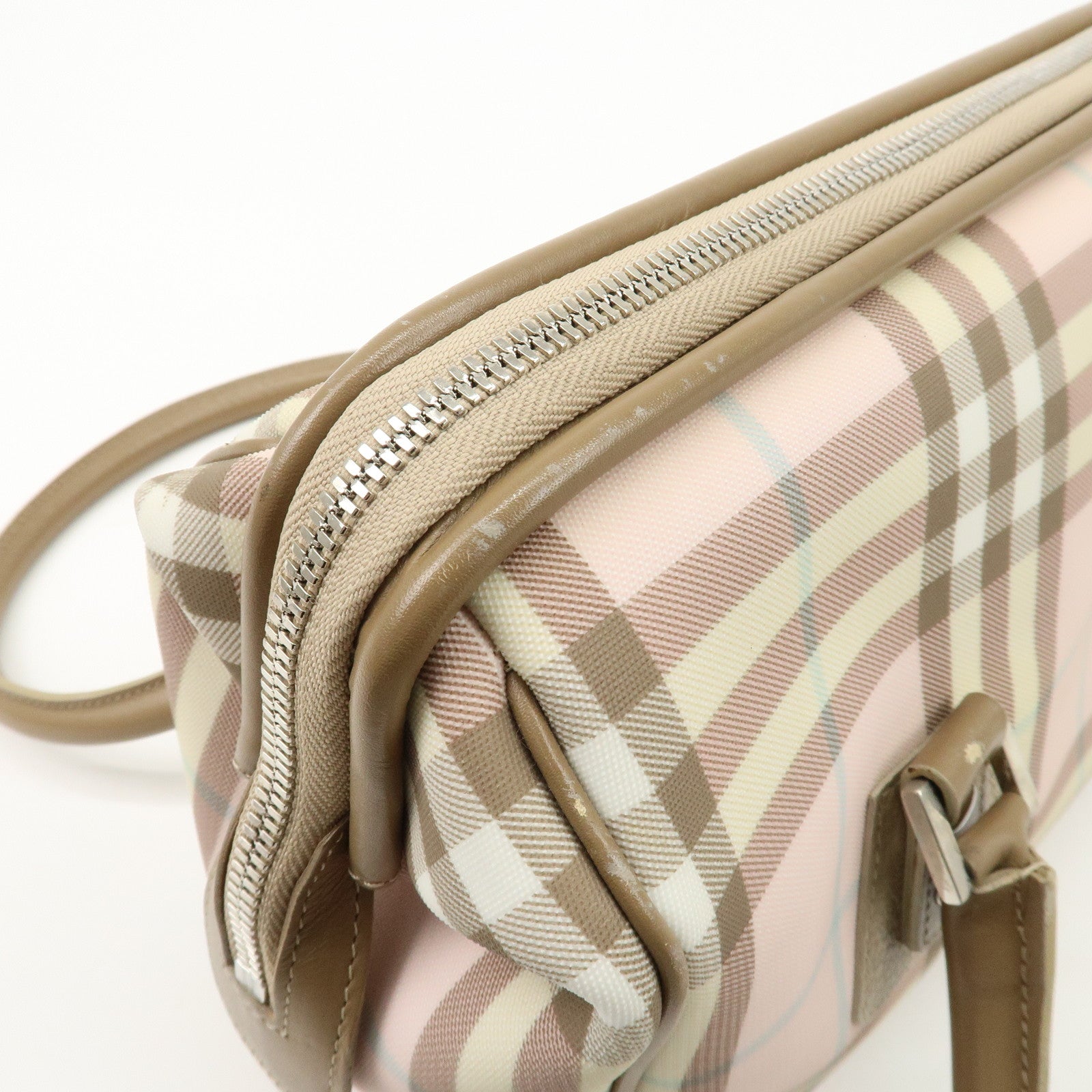 BURBERRY PVC Leather Nova Plaid Shoulder Bag Hand Bag Beige Pink