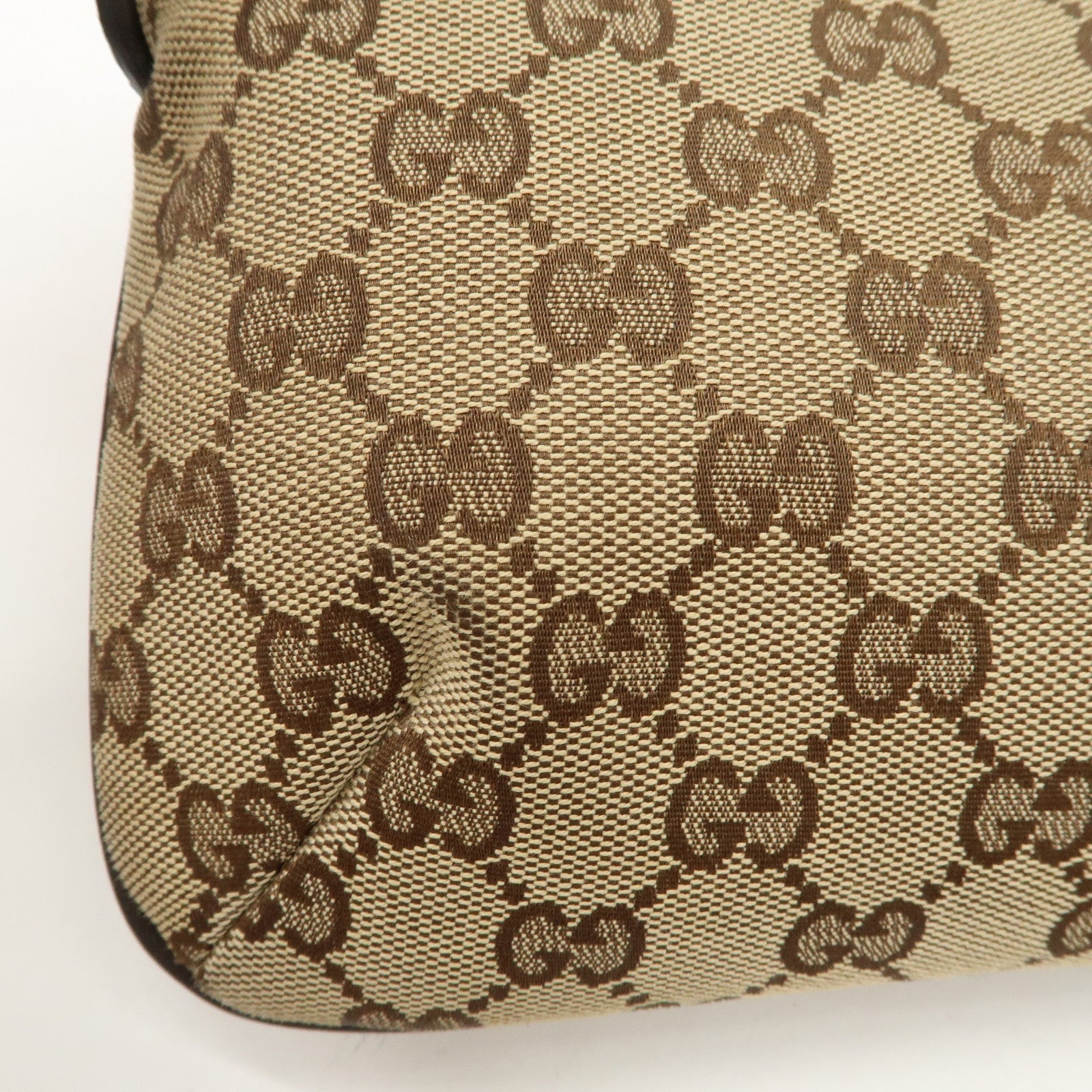 GUCCI GG Canvas Leather Shoulder Bag Beige Dark Brown 189749 Used