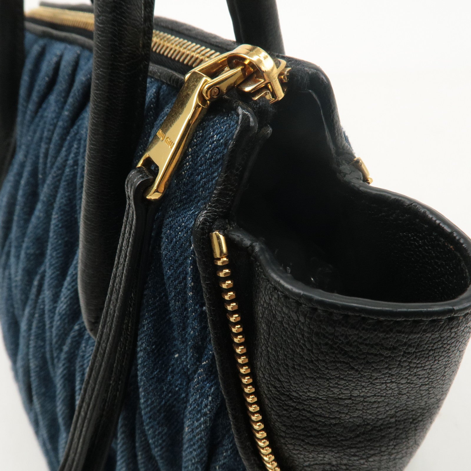 MIU MIU Matelasse Denim 2Way Shoulder Hand Bag Blue 5BA003