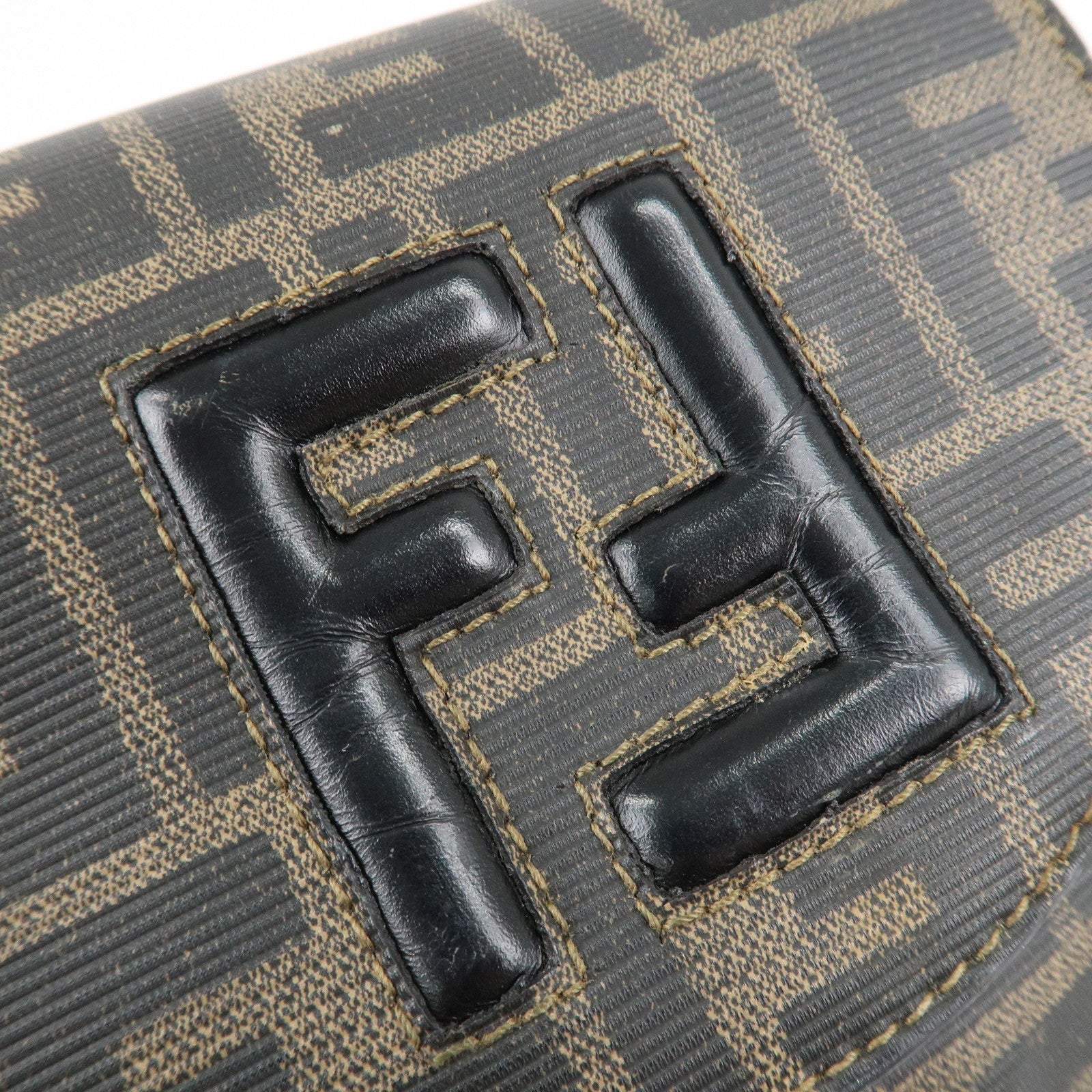 FENDI Zucca Logo Print PVC Leather Shoulder Bag Black Brown