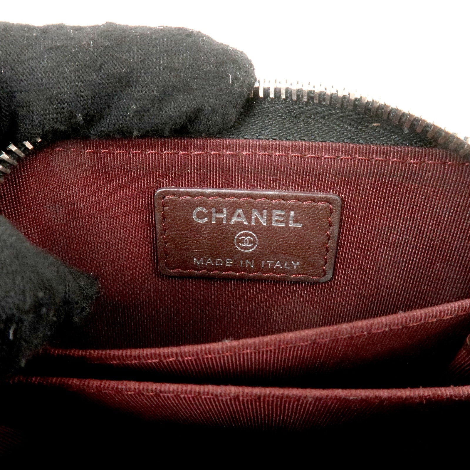 CHANEL Matelasse Lamb Skin Round Zipper Coin Case Black A69271