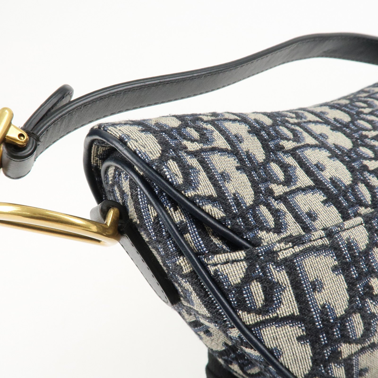 Christian Dior Oblique Jacquard Leather Saddle Mini Hand Bag Navy Used