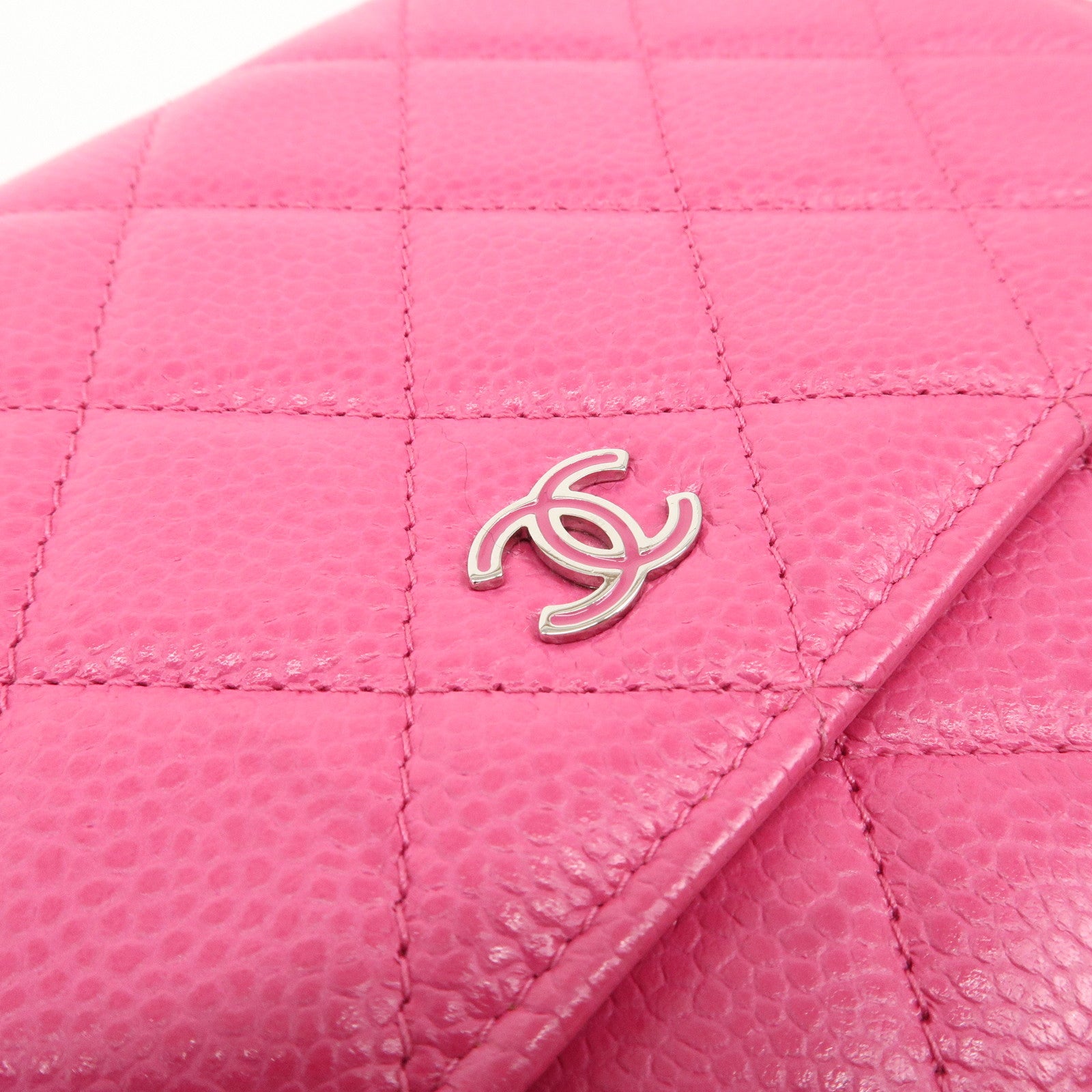 CHANEL Matelasse Caviar Skin Chain Wallet Purse Pink Silver AP0250 Used