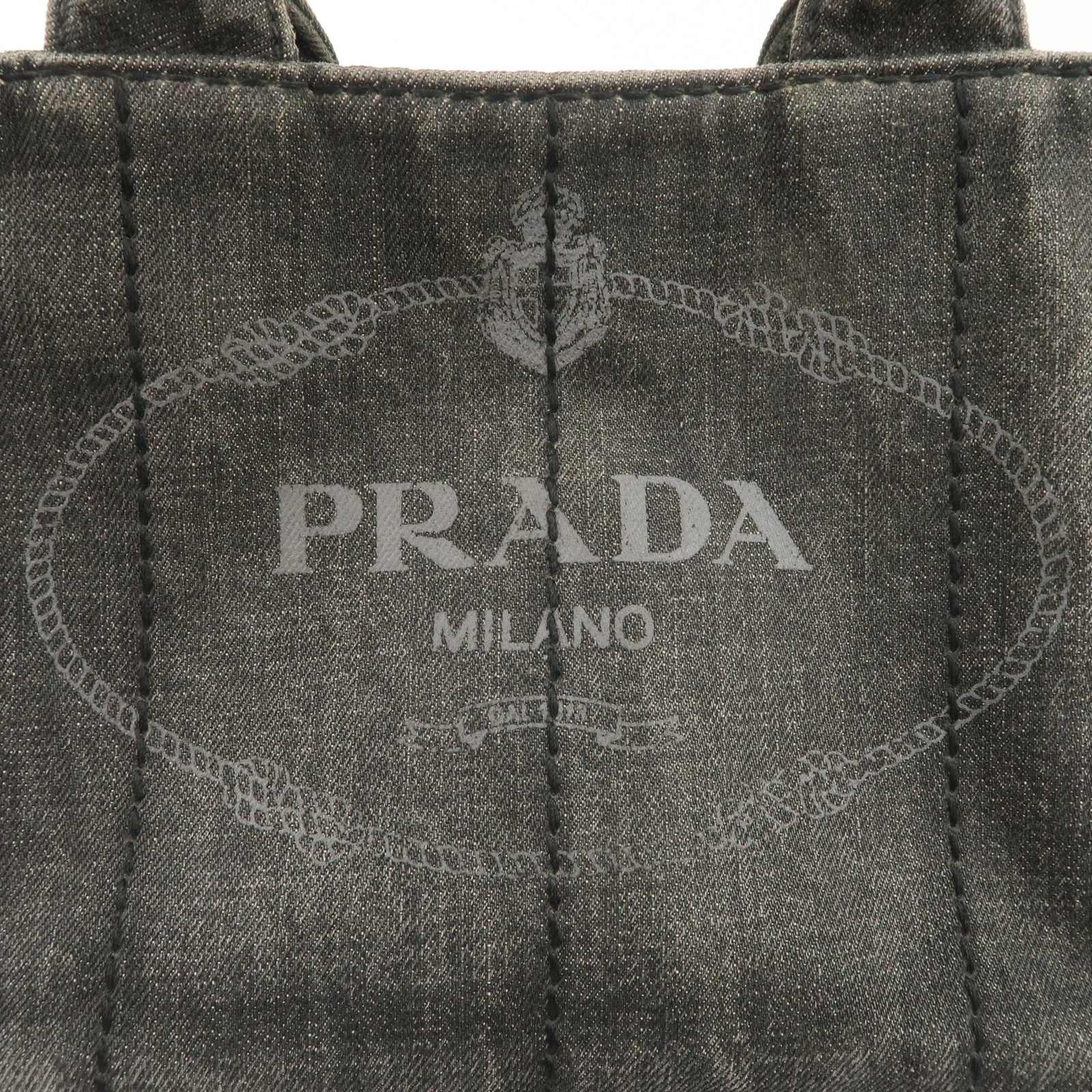 PRADA Canapa Mini Denim Hand Bag Tote Bag Black 1BG439