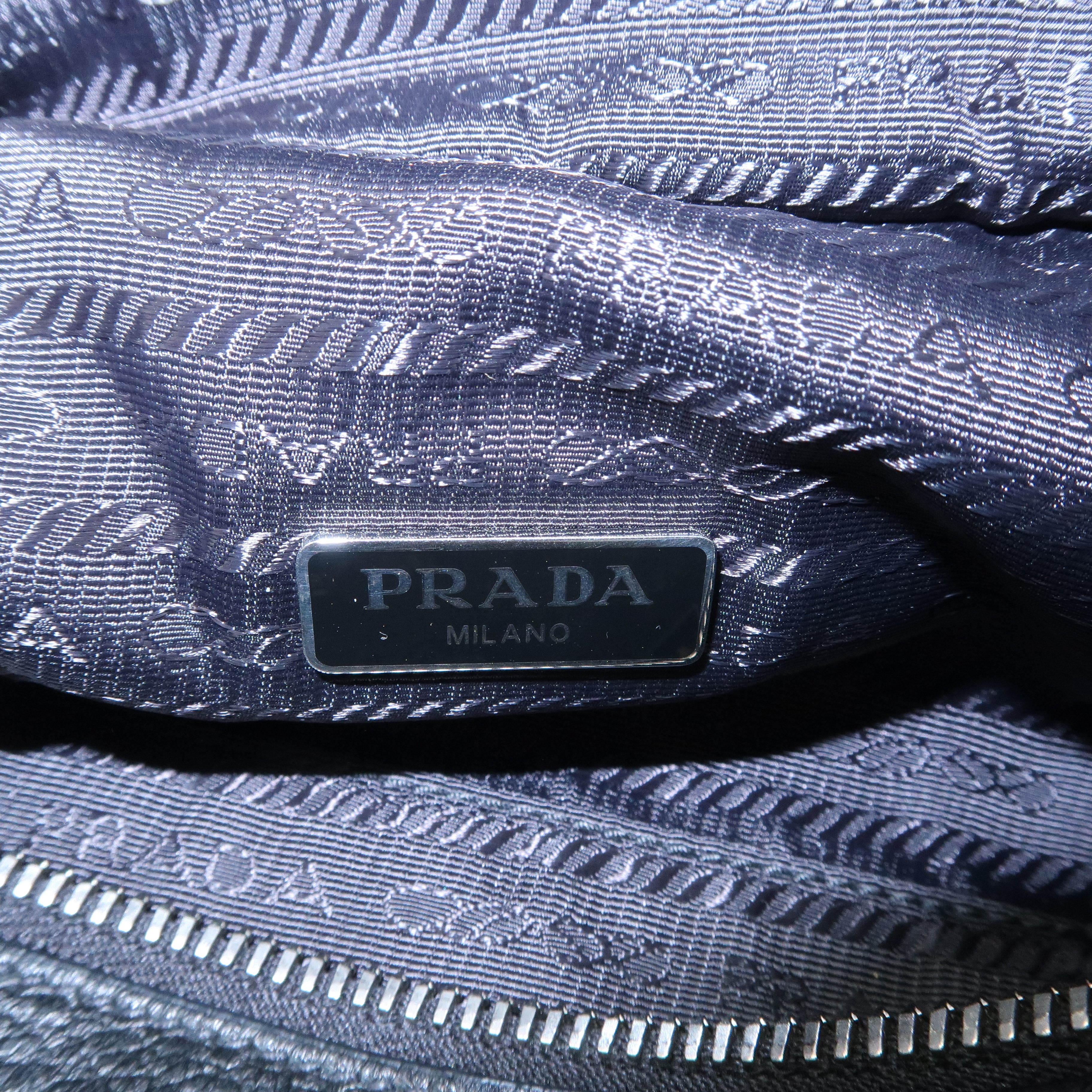 PRADA Logo Leather Pouch Cosmetic Pouch Black Silver HDW