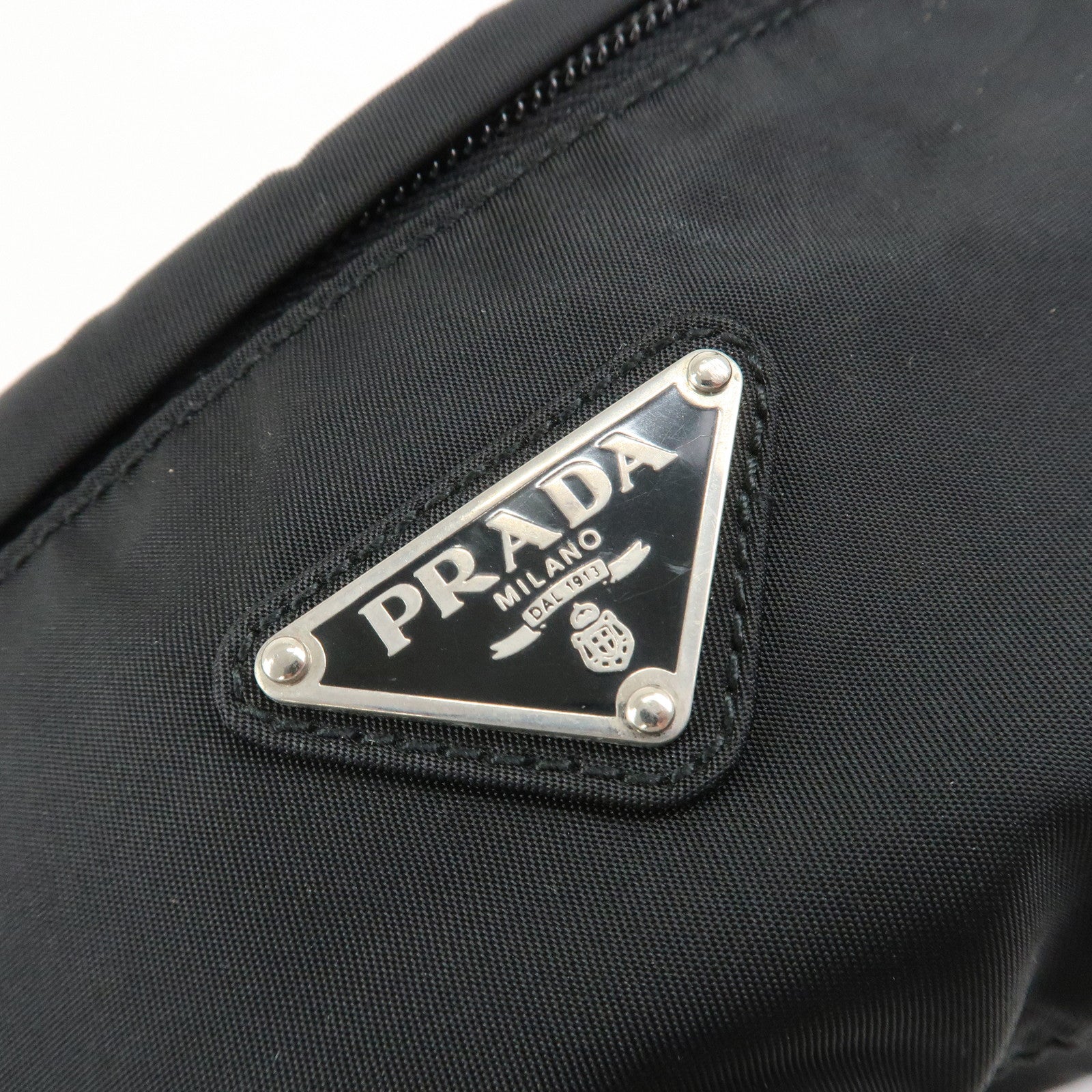 PRADA Nylon Triangle Logo Waist Bag Black Silver HDW Used