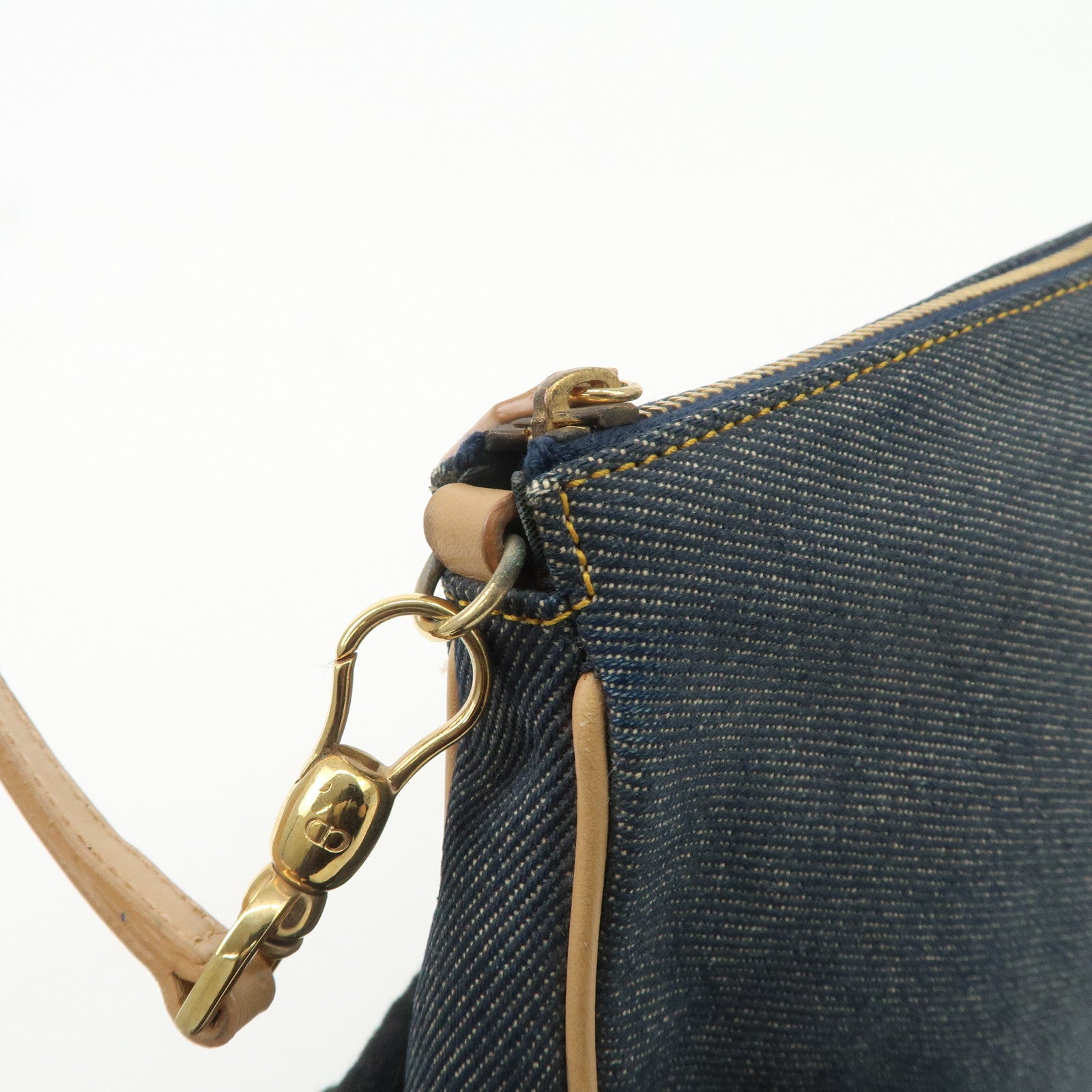 Christian Dior Denim Leather Saddle Pouch SHoulder Bag Blue Beige