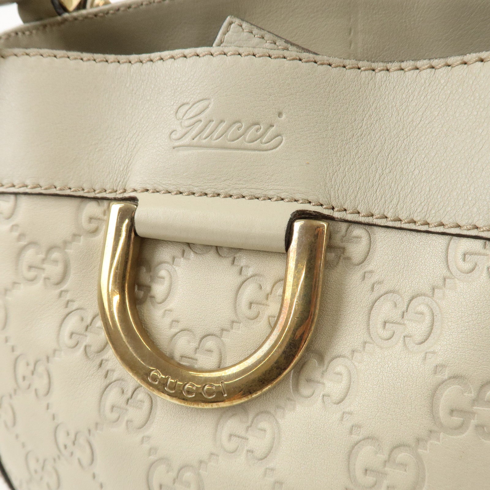 GUCCI Abbey GG Canvas Leather Shoulder Bag Ivory 211983 Used