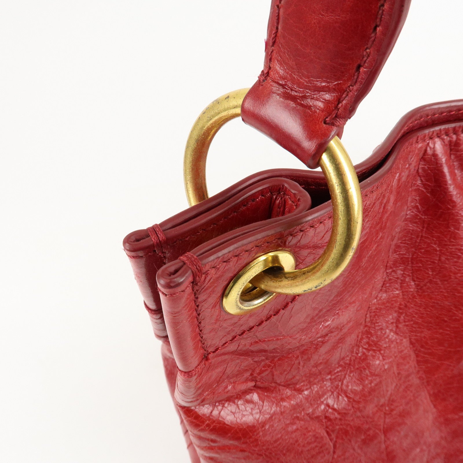 PRADA Logo Leather One Shoulder Bag Red BR4829