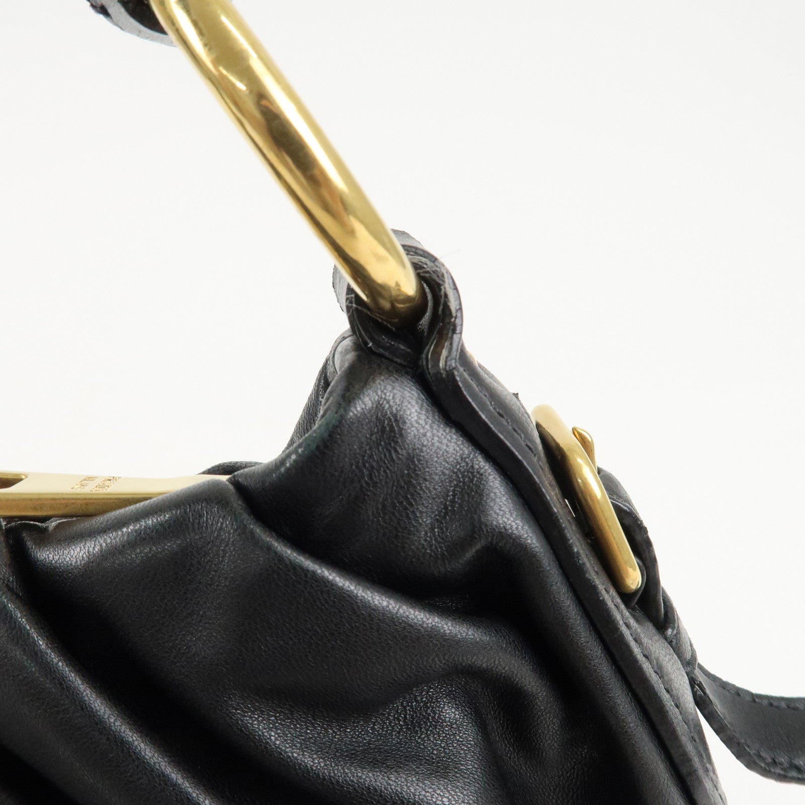 PRADA Leather Chain One-Shoulder Bag Black Gold Hardware