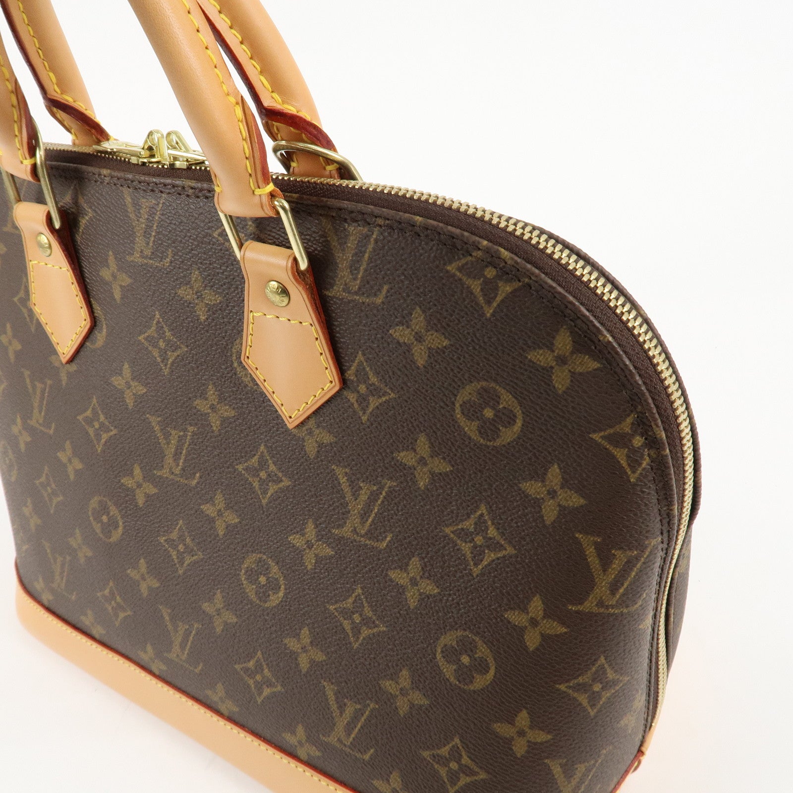 Louis Vuitton Monogram Alma Hand Bag Brown Gold Hardware M51130