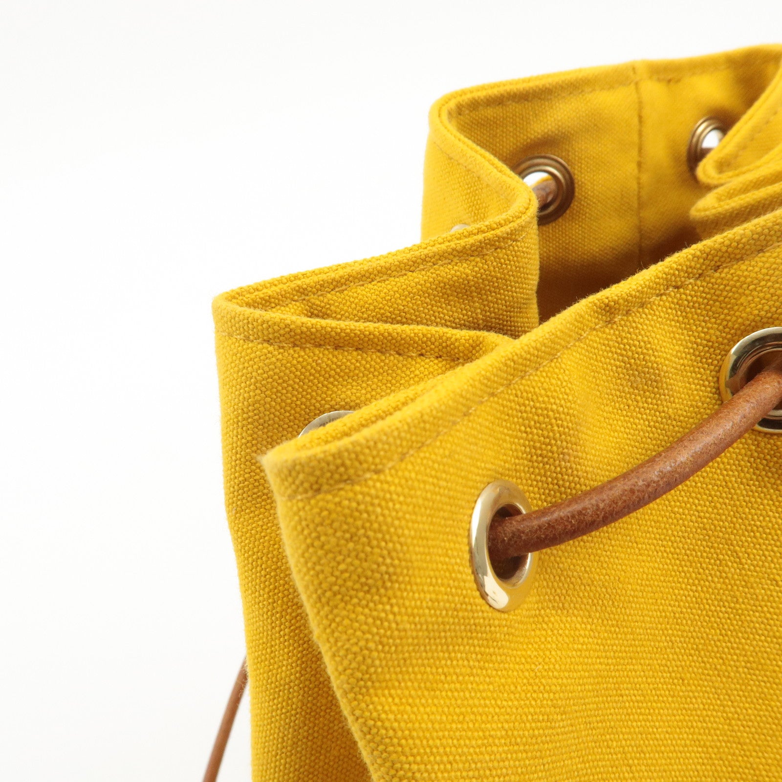 HERMES Canvas Leather Porochon Mimil PM Shoulder Bag Yellow Used