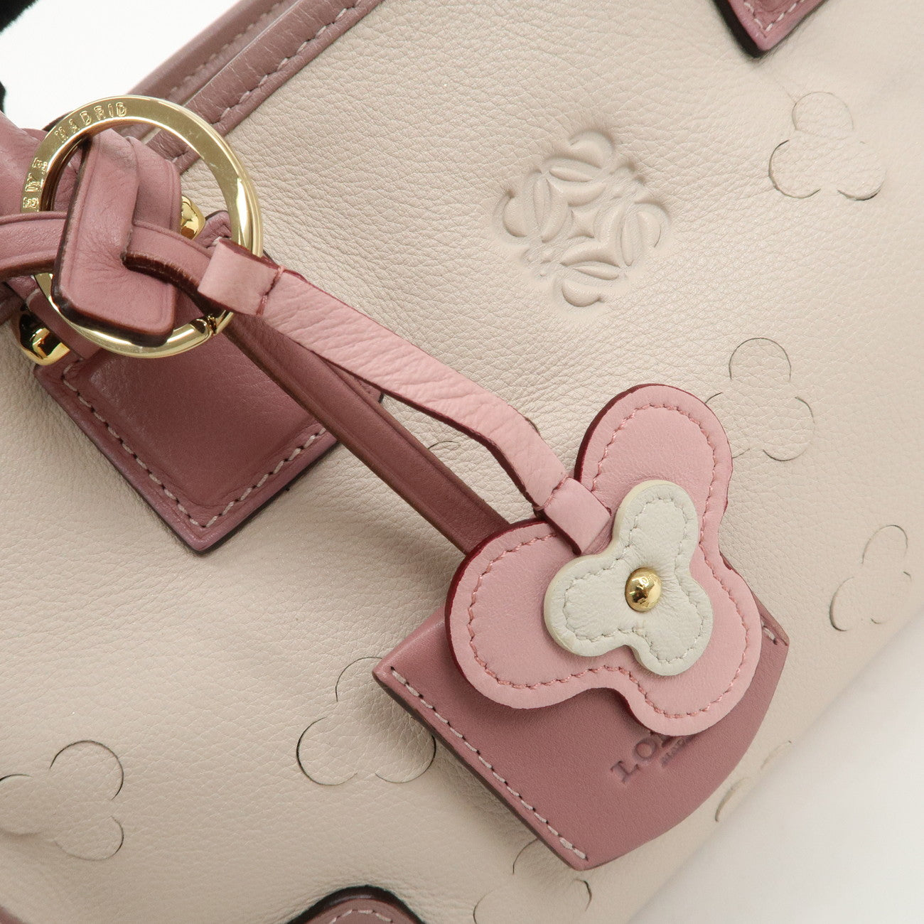 LOEWE Leather Bag Amazona 28 Cherry Blossom White Pink Beige