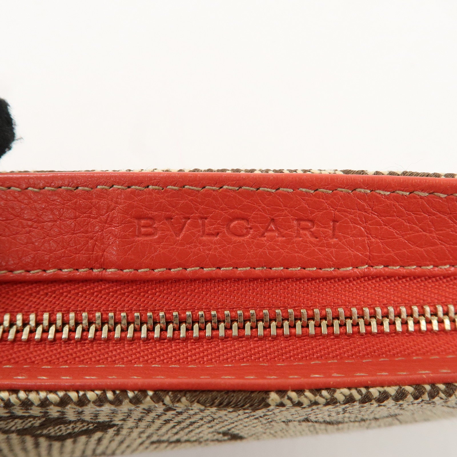 BVLGARI Canvas Leather Logomania Pouch Beige Red