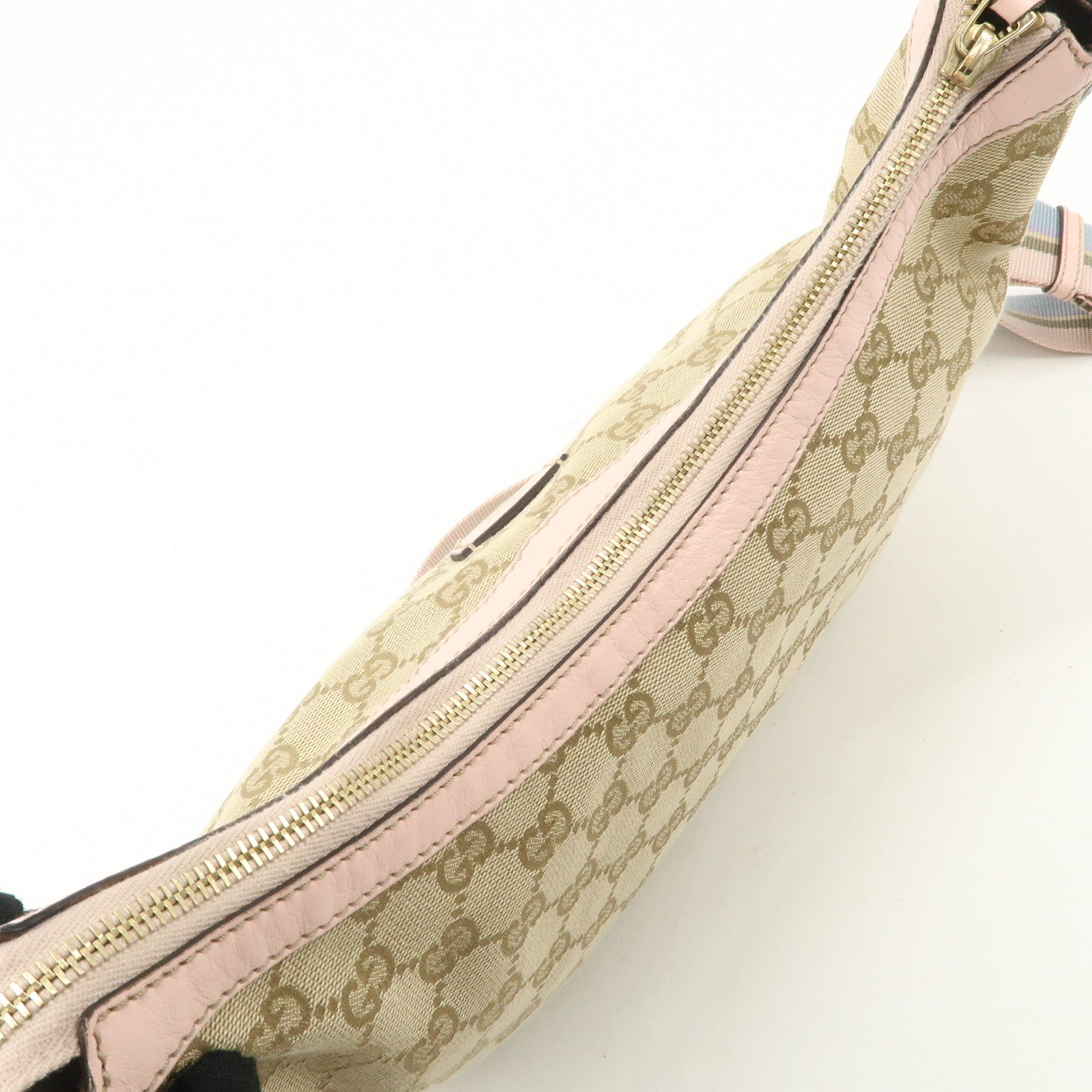 GUCCI GG Canvas Leather Shoulder Bag Beige Pink 181092 Used