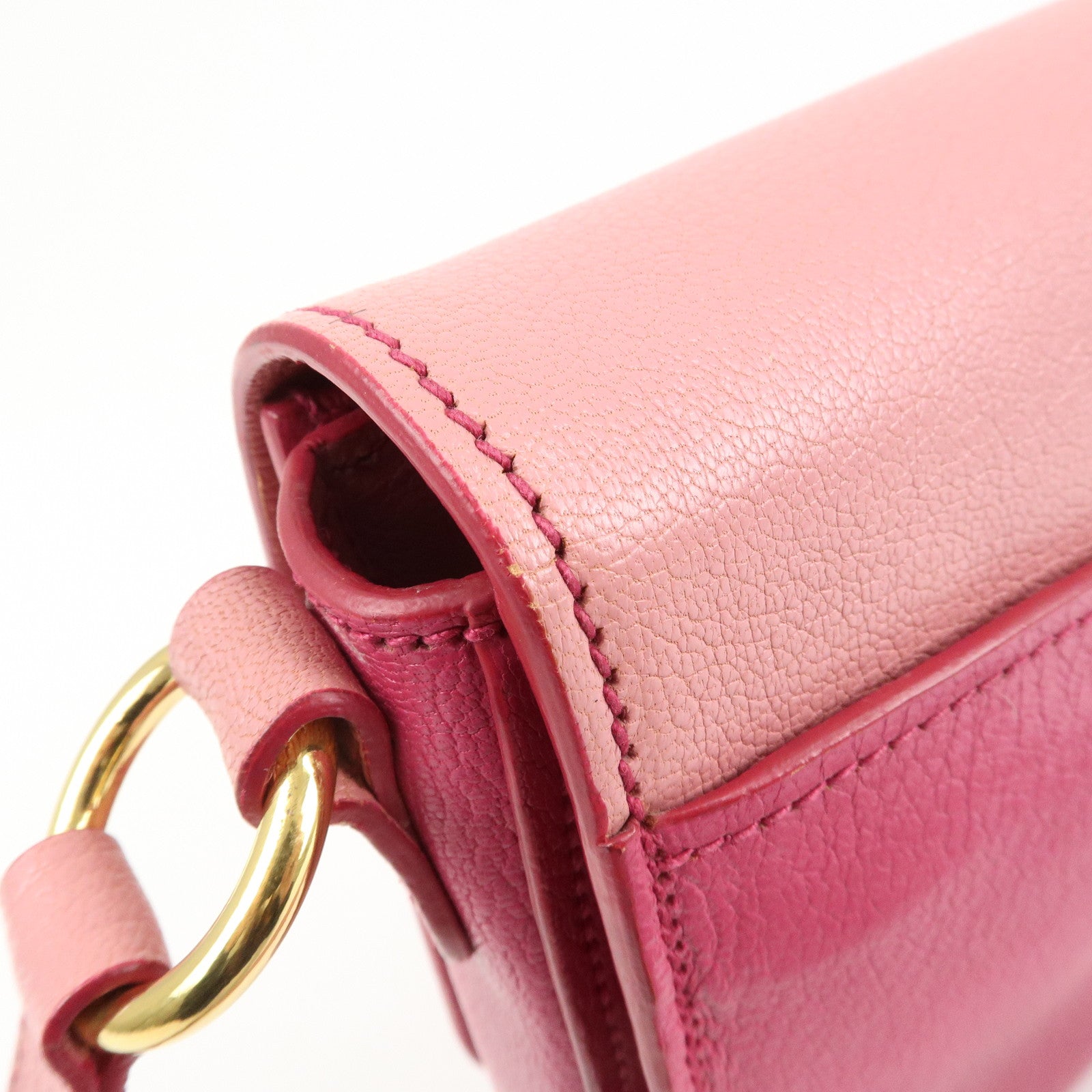 MIU MIU Madras Leather Bicore bicolor Shoulder Bag Pink Used