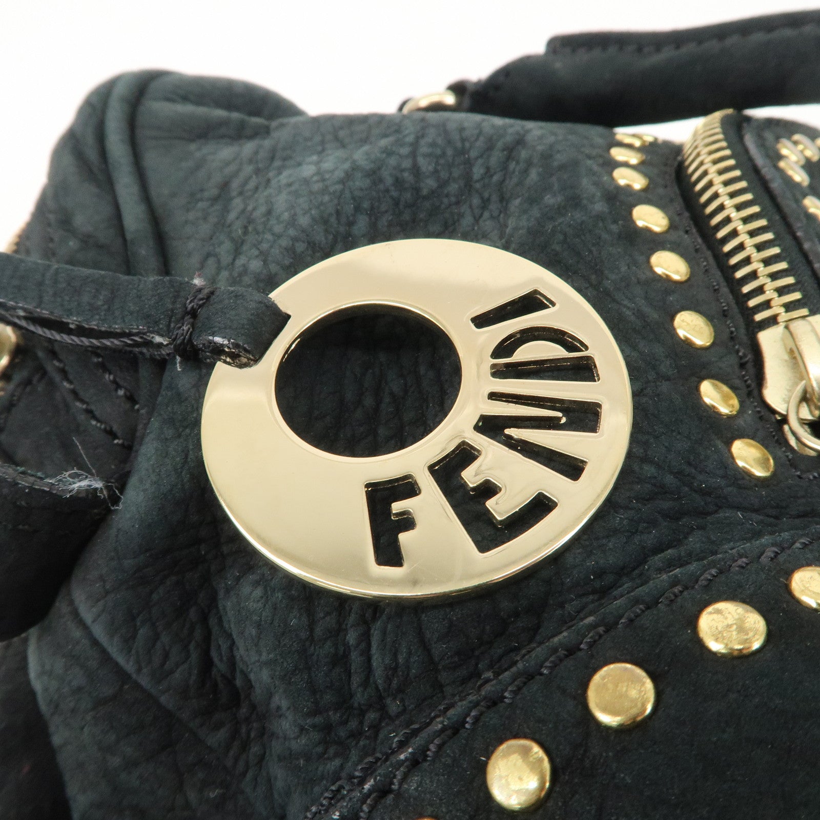 FENDI Suede Studs Mini Boston Bag Black 8BL076 Used