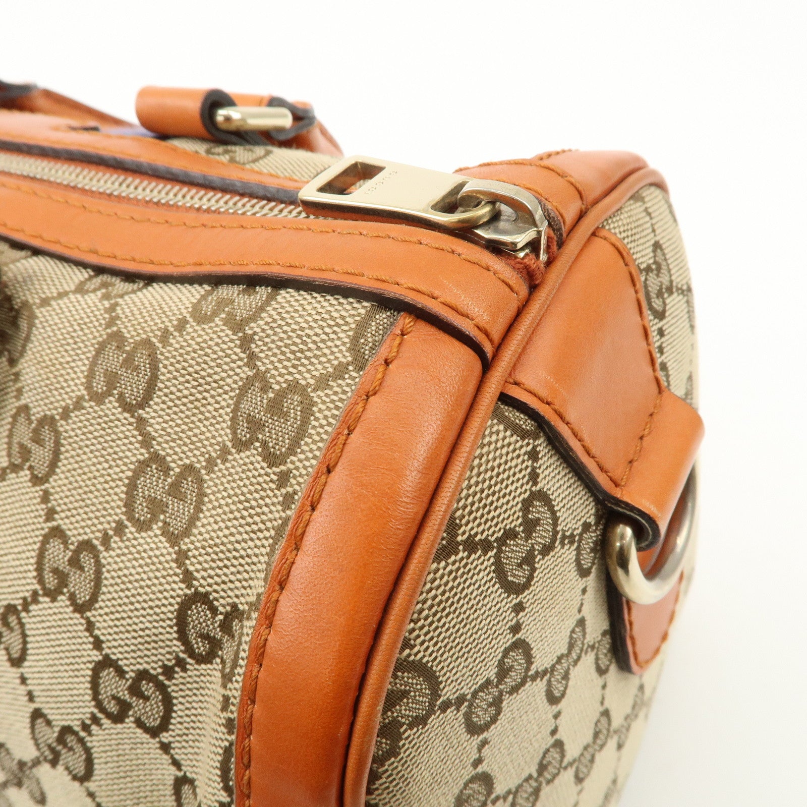 GUCCI Sherry GG Canvas Leather 2Way Boston Bag Orange 247205 Used