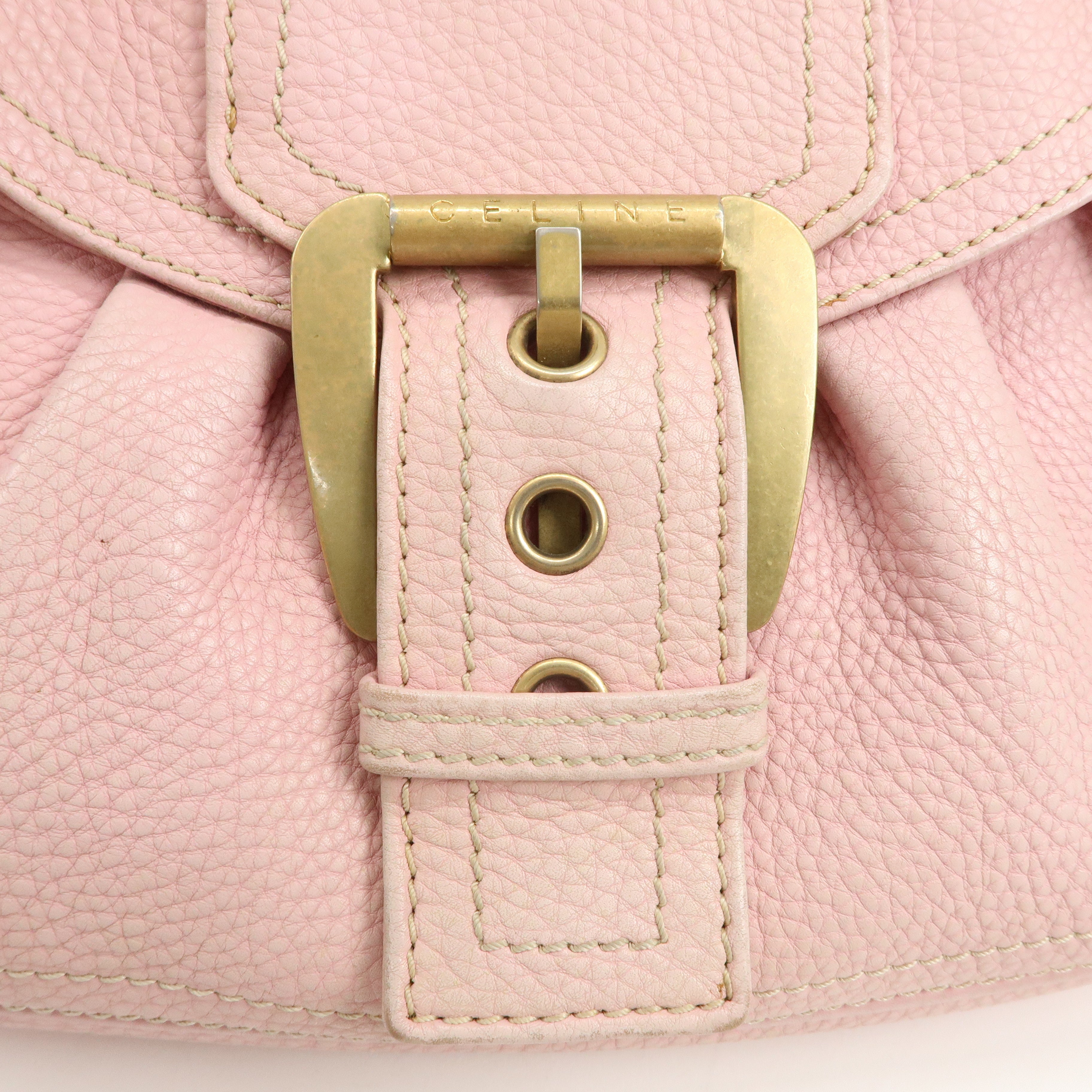 CELINE Leather Shoulder Bag Hand Bag Pink Gold Hardware Used