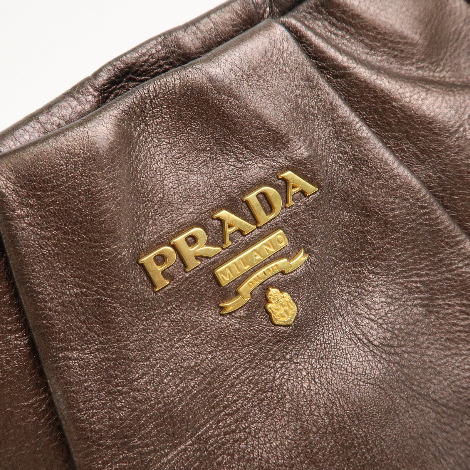 PRADA Logo Leather Shoulder Bag Gradation Metallic Brown