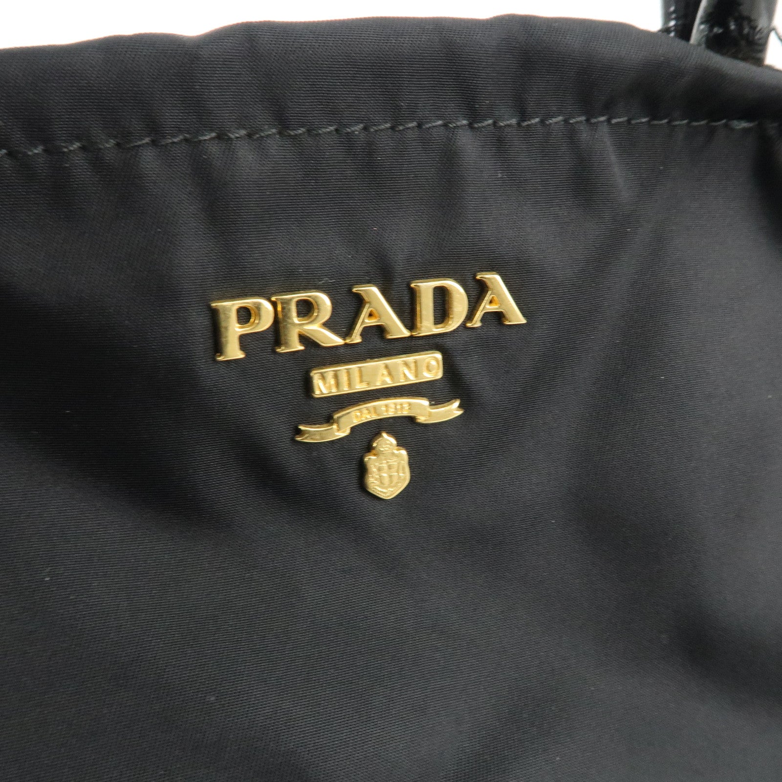 PRADA Nylon Patent Leather Tassel 2WAY Tote Shoulder Bag Black