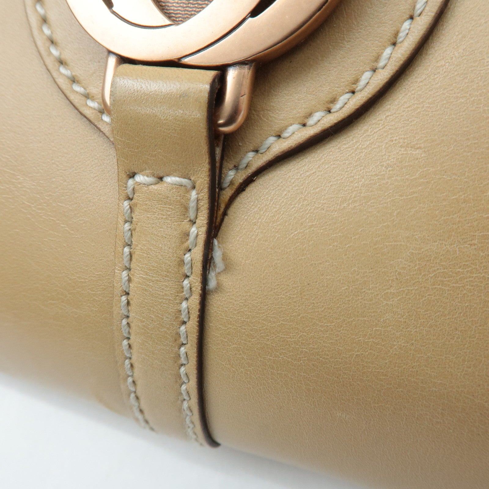 GUCCI Interlocking G Leather Shoulder Bag Beige 114877