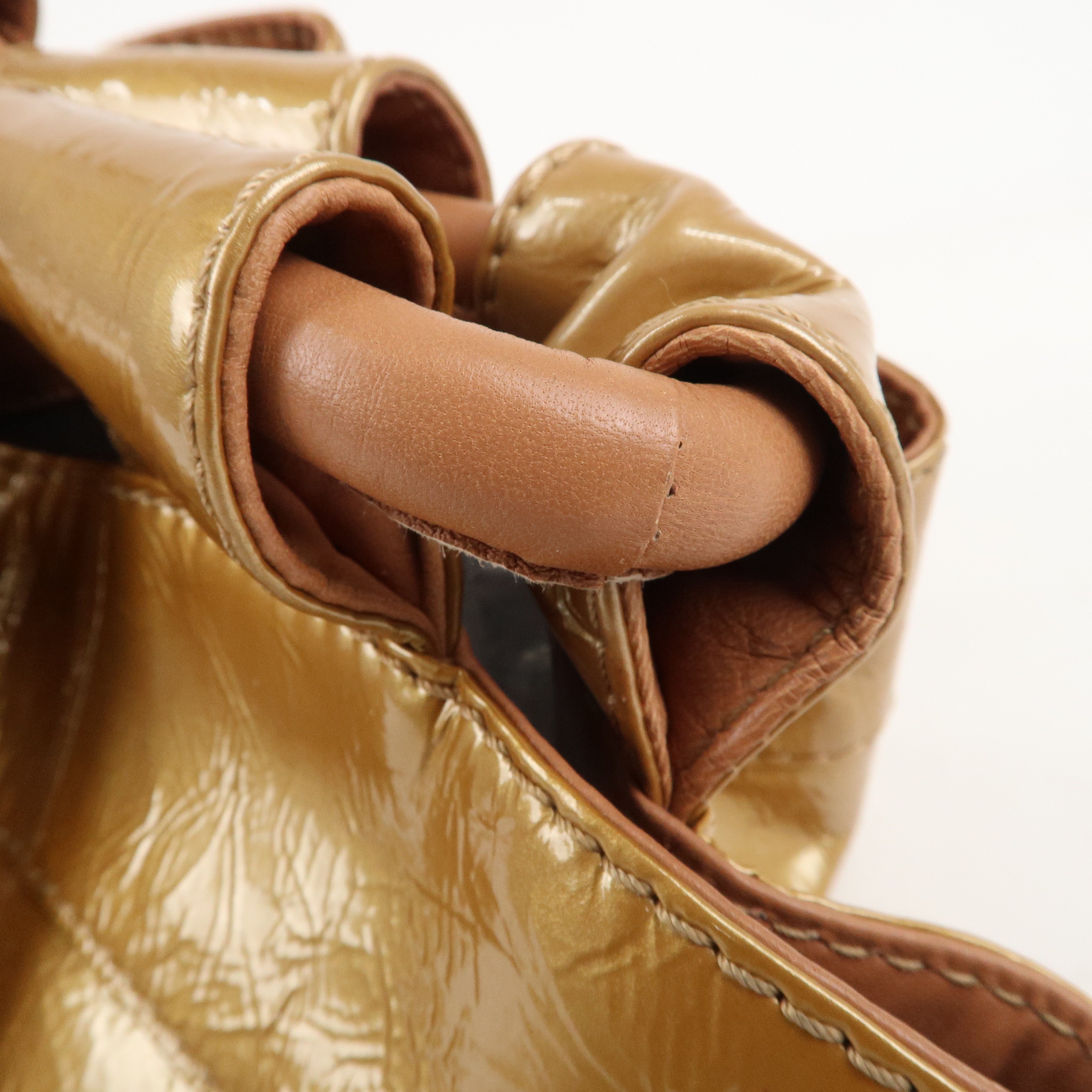 LOEWE Anagram Patent Leather Nappa Aire Hand Bag Gold