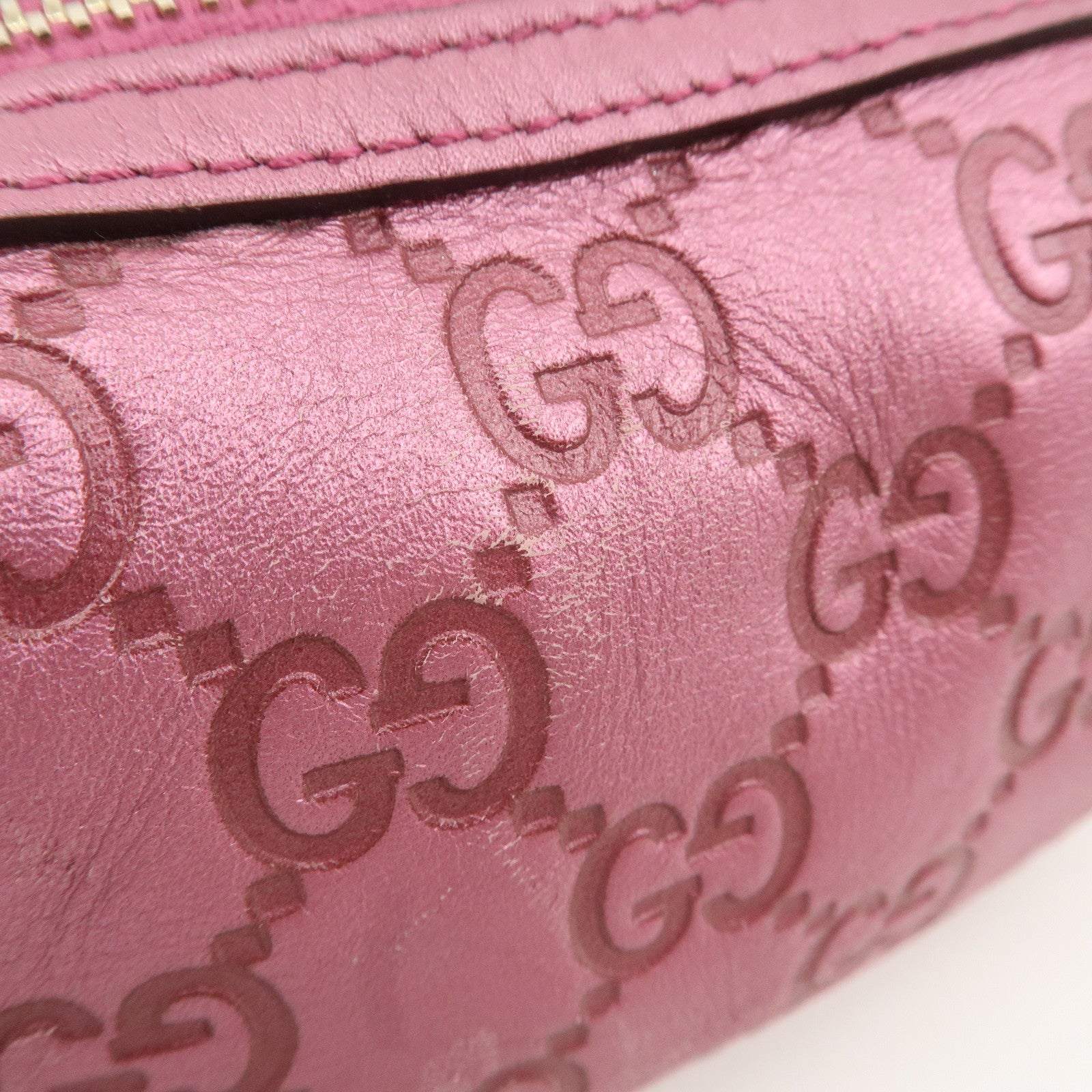 GUCCI Guccissima Leather Cosmetic Pouch Purse Metallic Pink 153228 Used