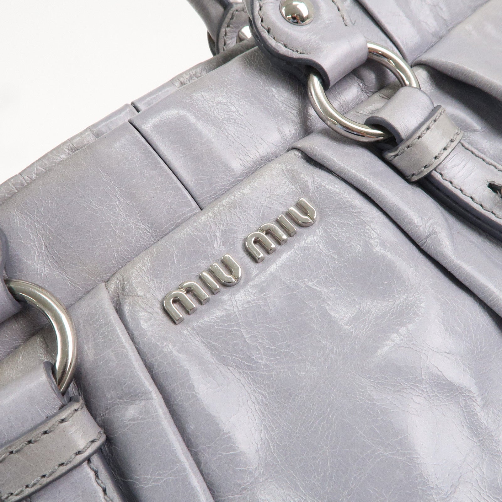 MIU MIU Leather 2Way Shoulder Bag Hand Bag Gray RT0383