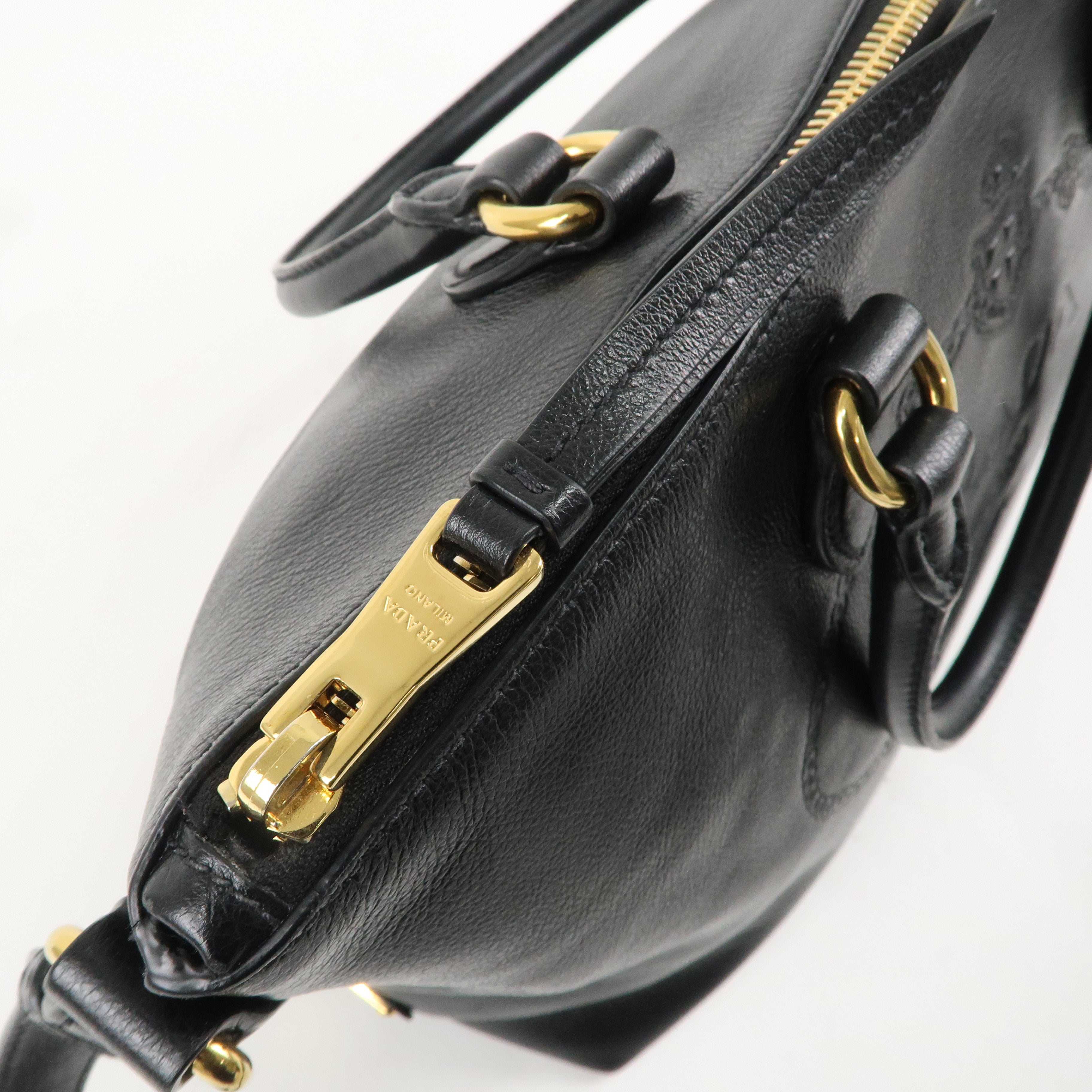 PRADA Leather 2Way Bag Hand Bag Shoulder Bag Black 1BA104