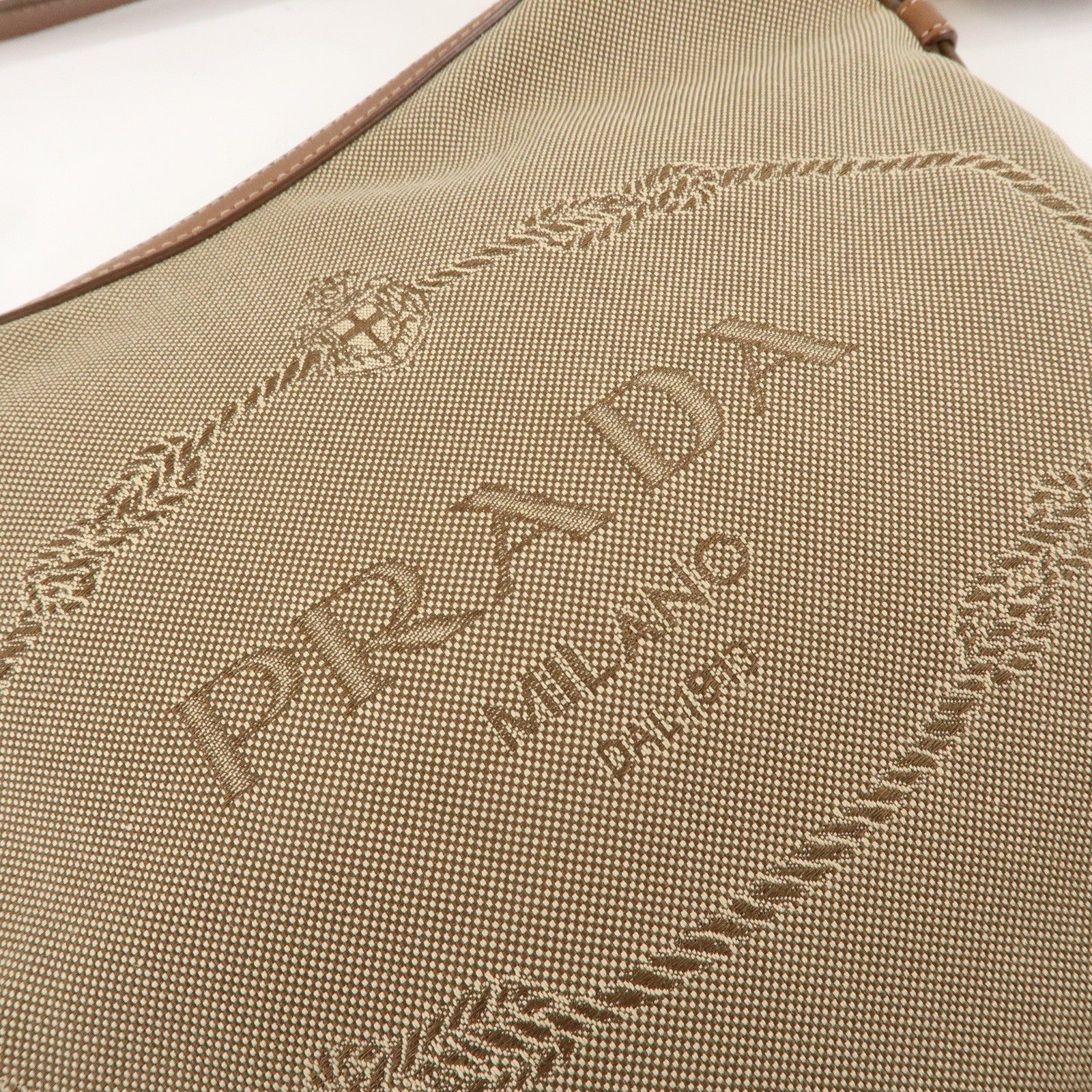 PRADA Logo Jacquard Leather Shoulder Bag Beige Brown BT0706