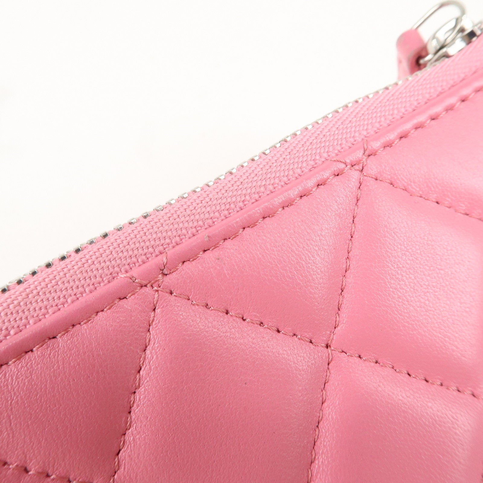 CHANEL Matelasse Lambskin Pouch Pink Silver Hardware