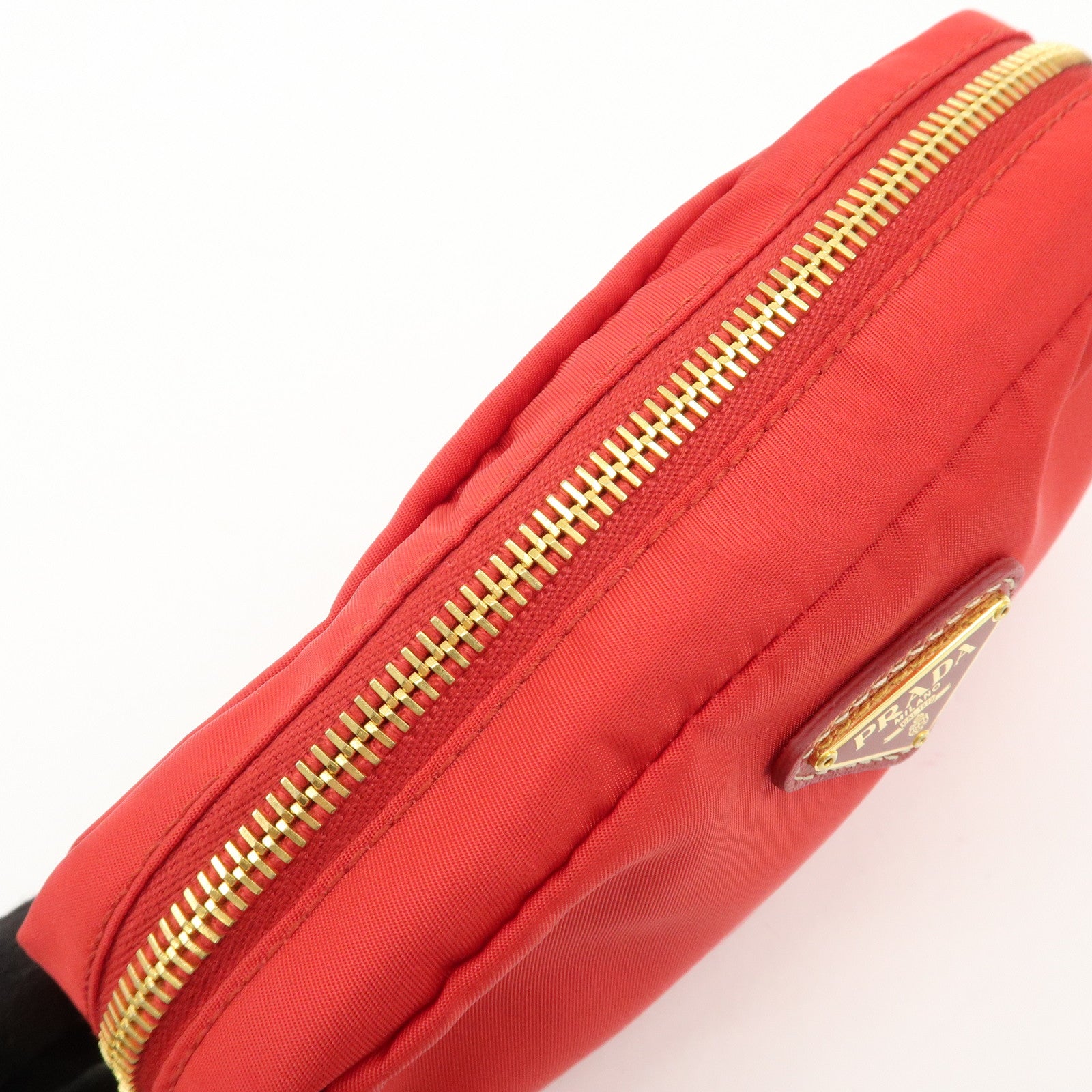 PRADA Nylon Leather Pouch Red Gold Hardware 1N0021