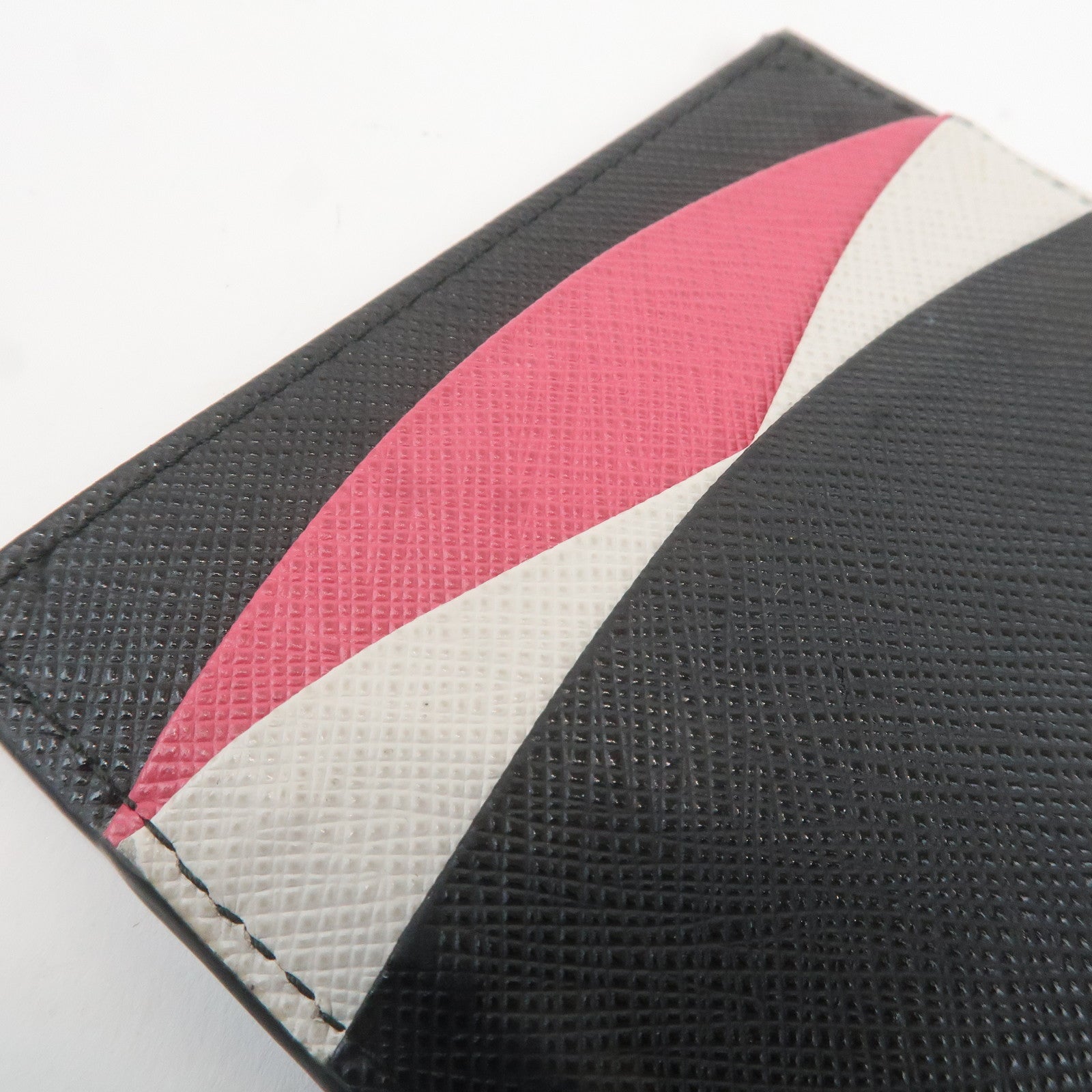 PRADA Saffiano Leather Card Case Black White Pink 1MC025