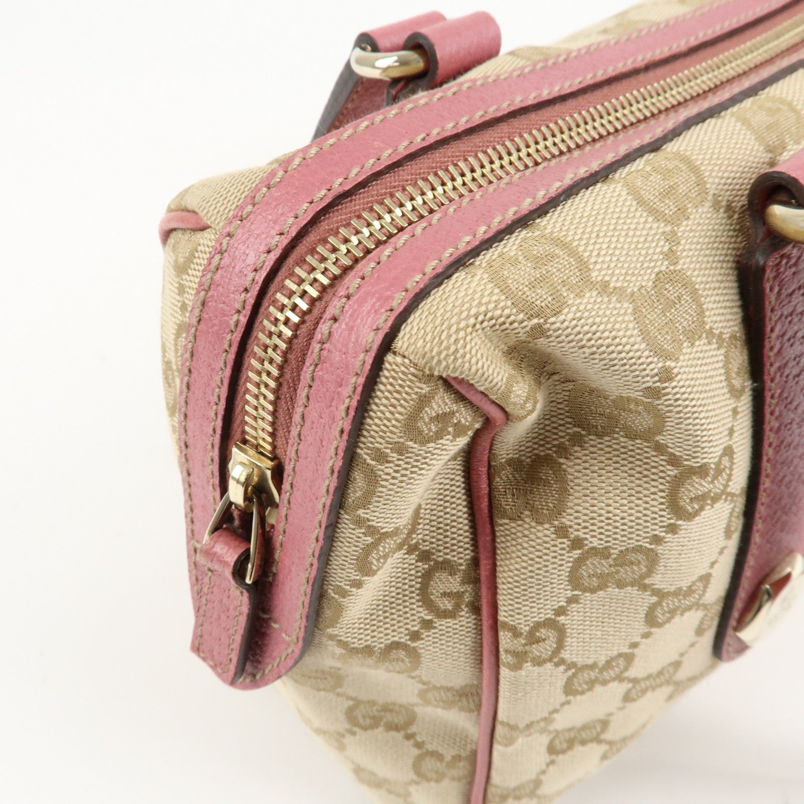 GUCCI GG Canvas Leather Mini Boston Bag Beige Pink 152457