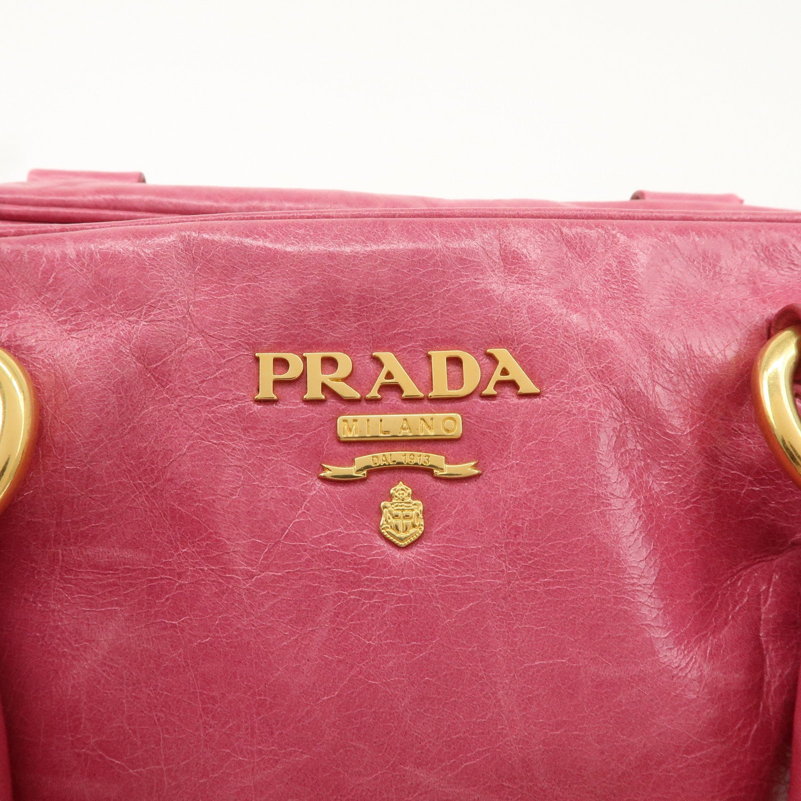 PRADA Logo Leather 2 Way Hand Bag Tote Bag Pink